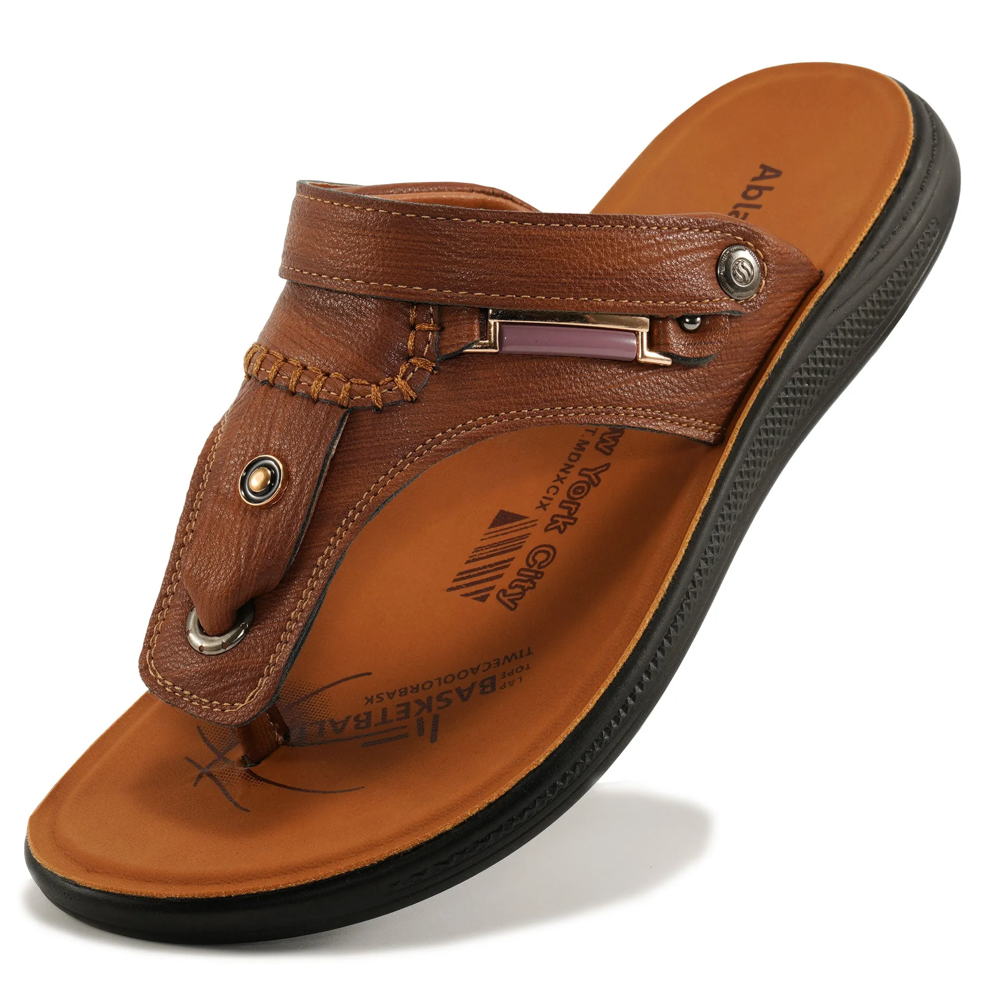 Ablanczoom Mens Sandals Comfortable Walking And Casual Leather Flip-Flops