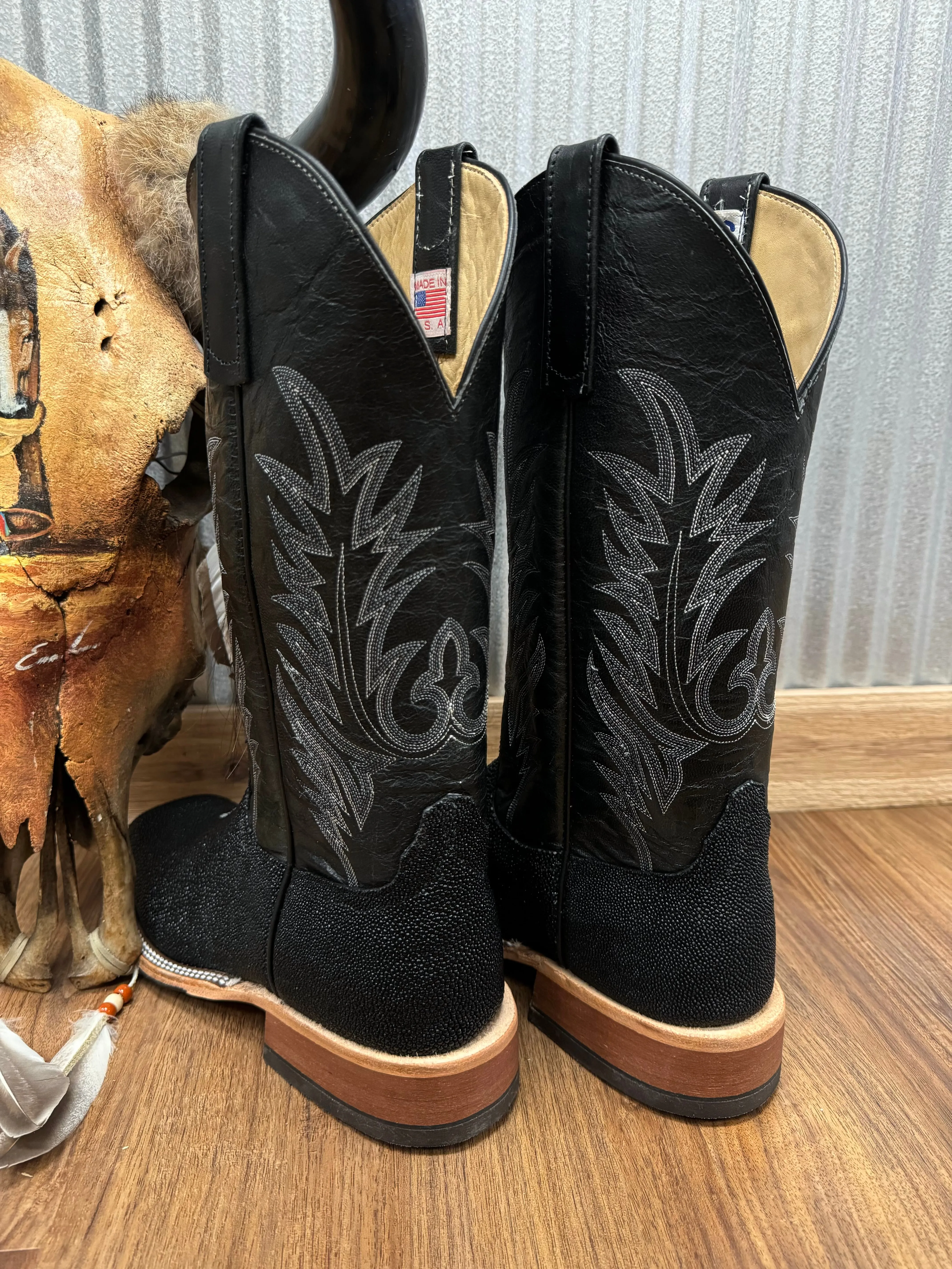 Anderson Bean Men's Black Stingray & 13” Black Explosion Top Square Toe Cowboy Boots 335355 338946