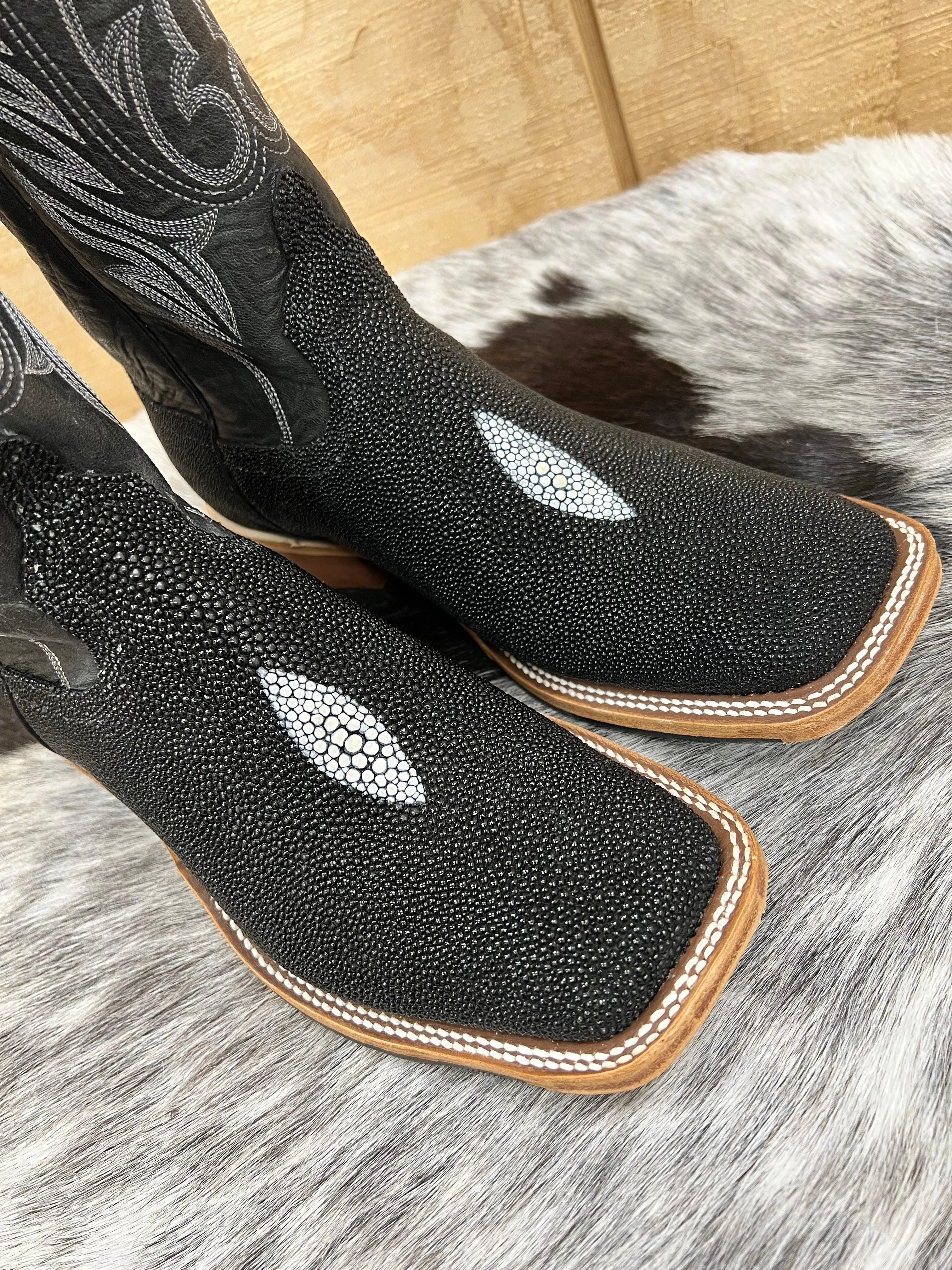 Anderson Bean Men's Black Stingray & 13” Black Explosion Top Square Toe Cowboy Boots 335355 338946