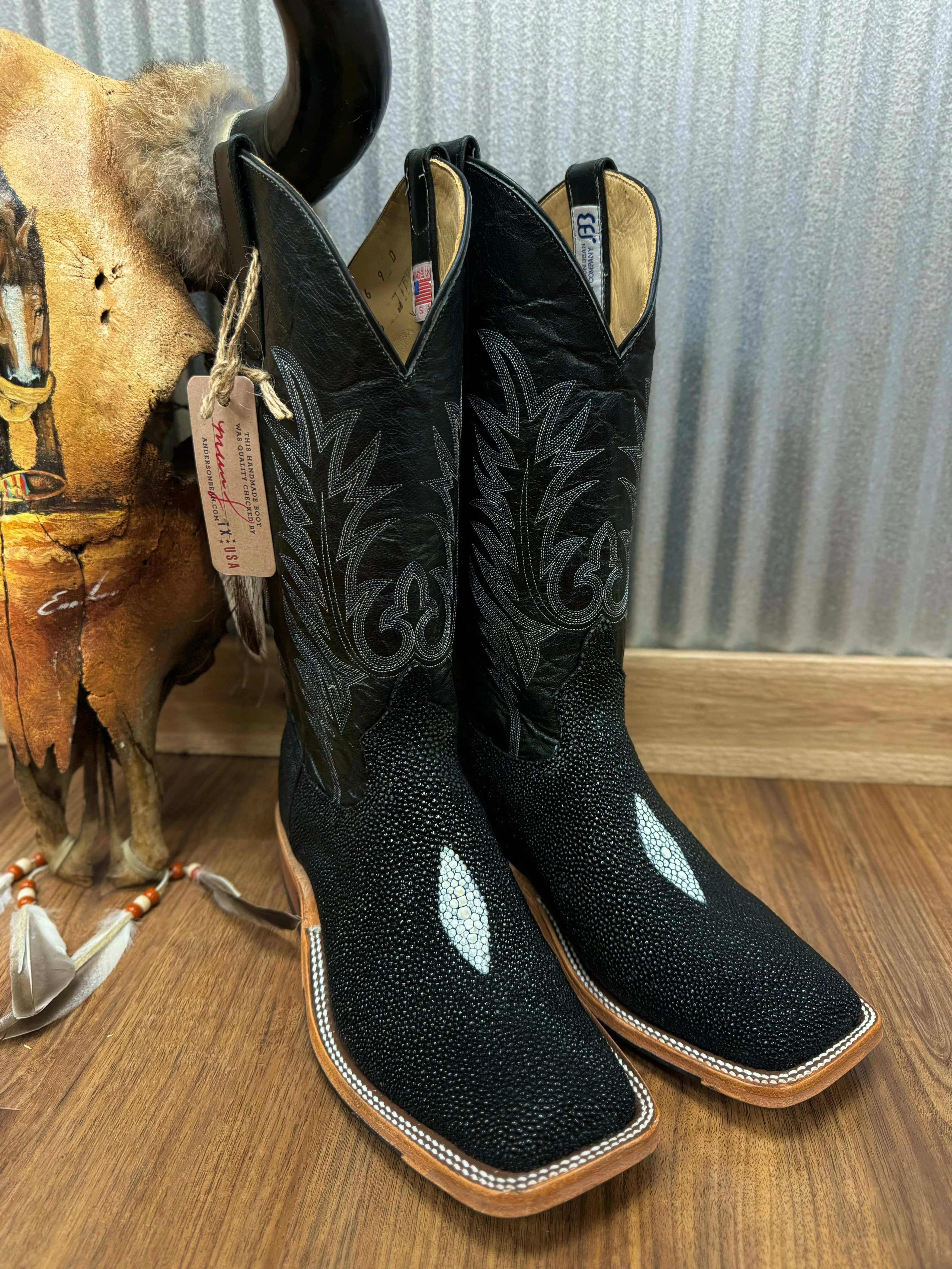 Anderson Bean Men's Black Stingray & 13” Black Explosion Top Square Toe Cowboy Boots 335355 338946