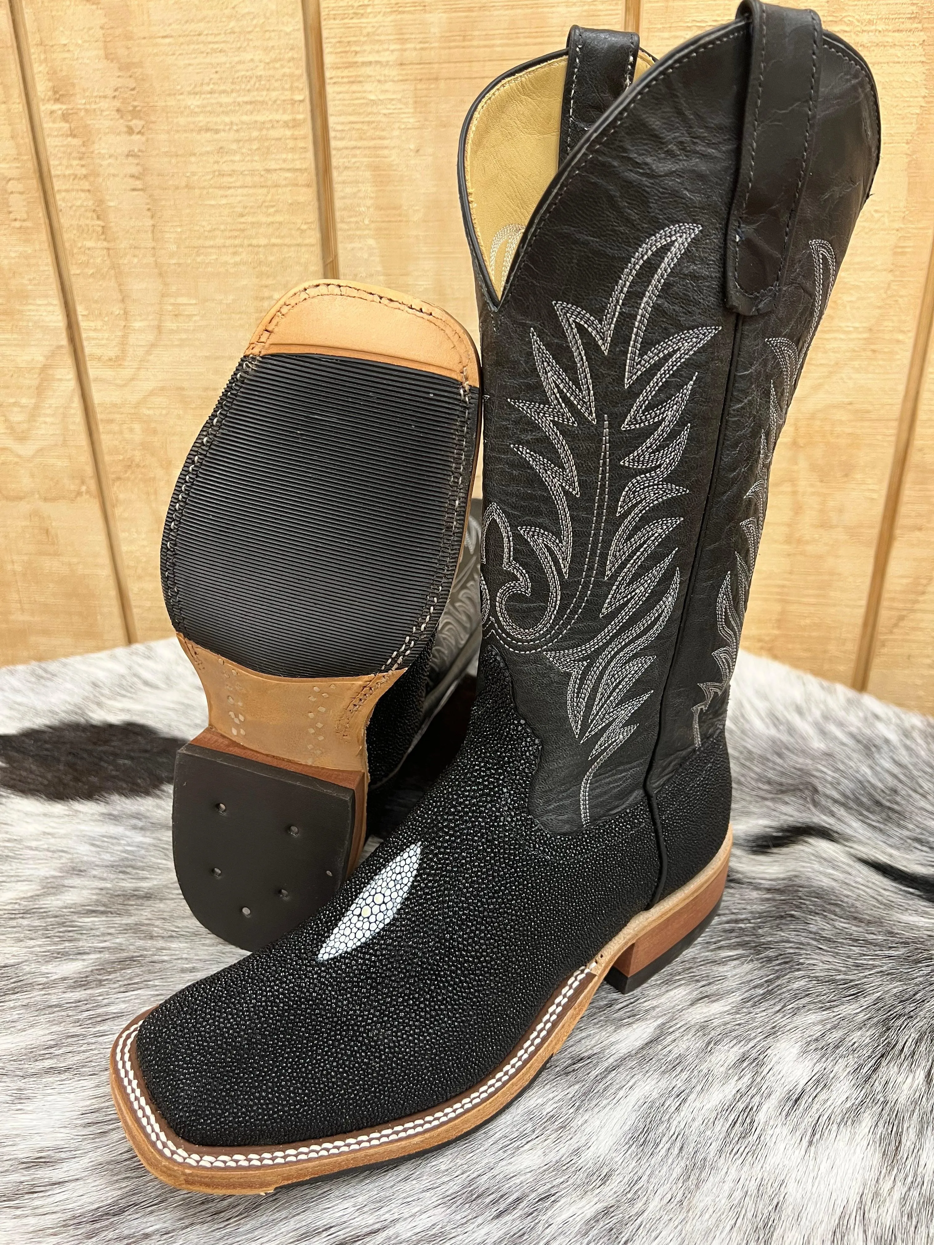 Anderson Bean Men's Black Stingray & 13” Black Explosion Top Square Toe Cowboy Boots 335355 338946