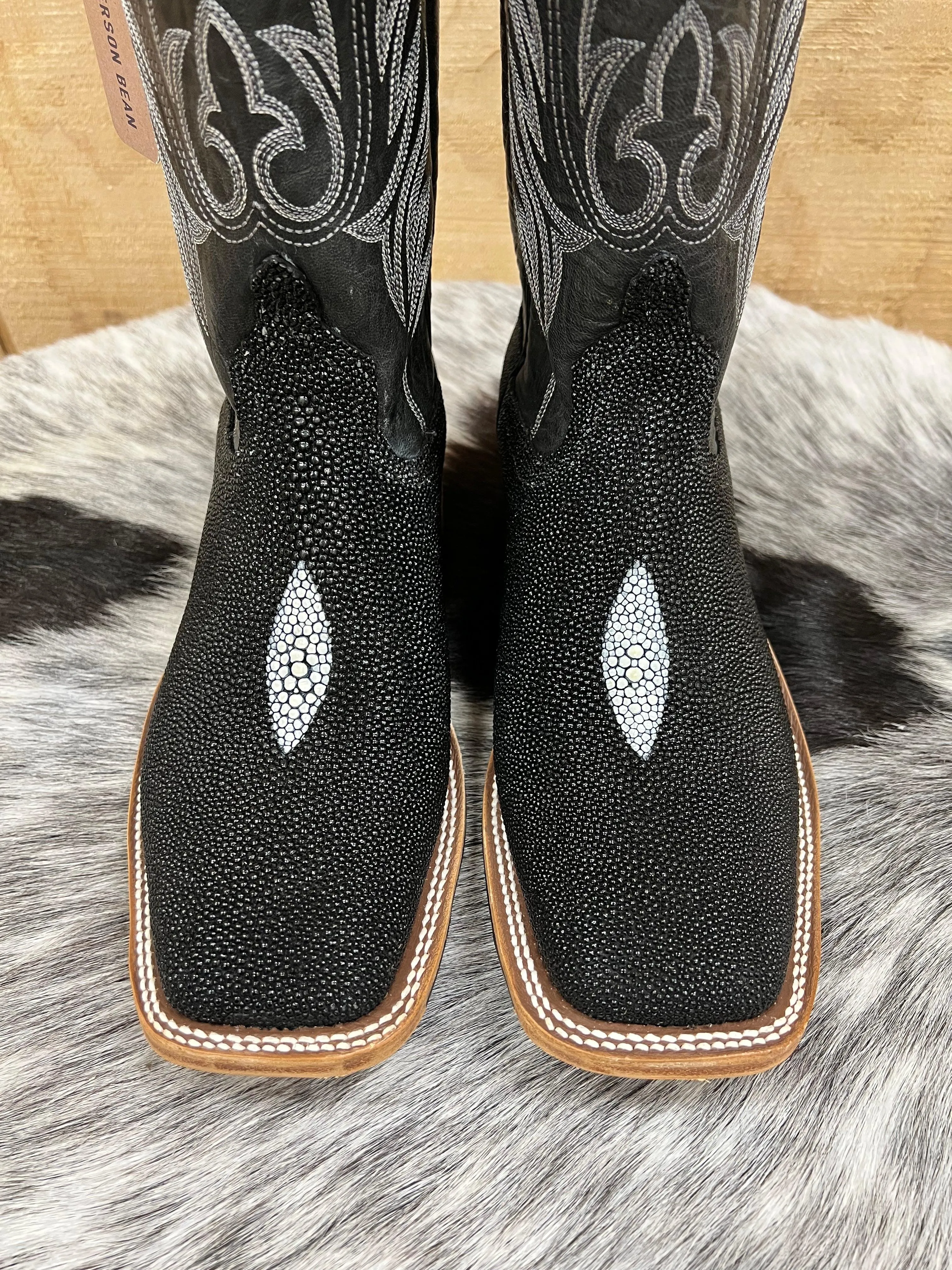 Anderson Bean Men's Black Stingray & 13” Black Explosion Top Square Toe Cowboy Boots 335355 338946