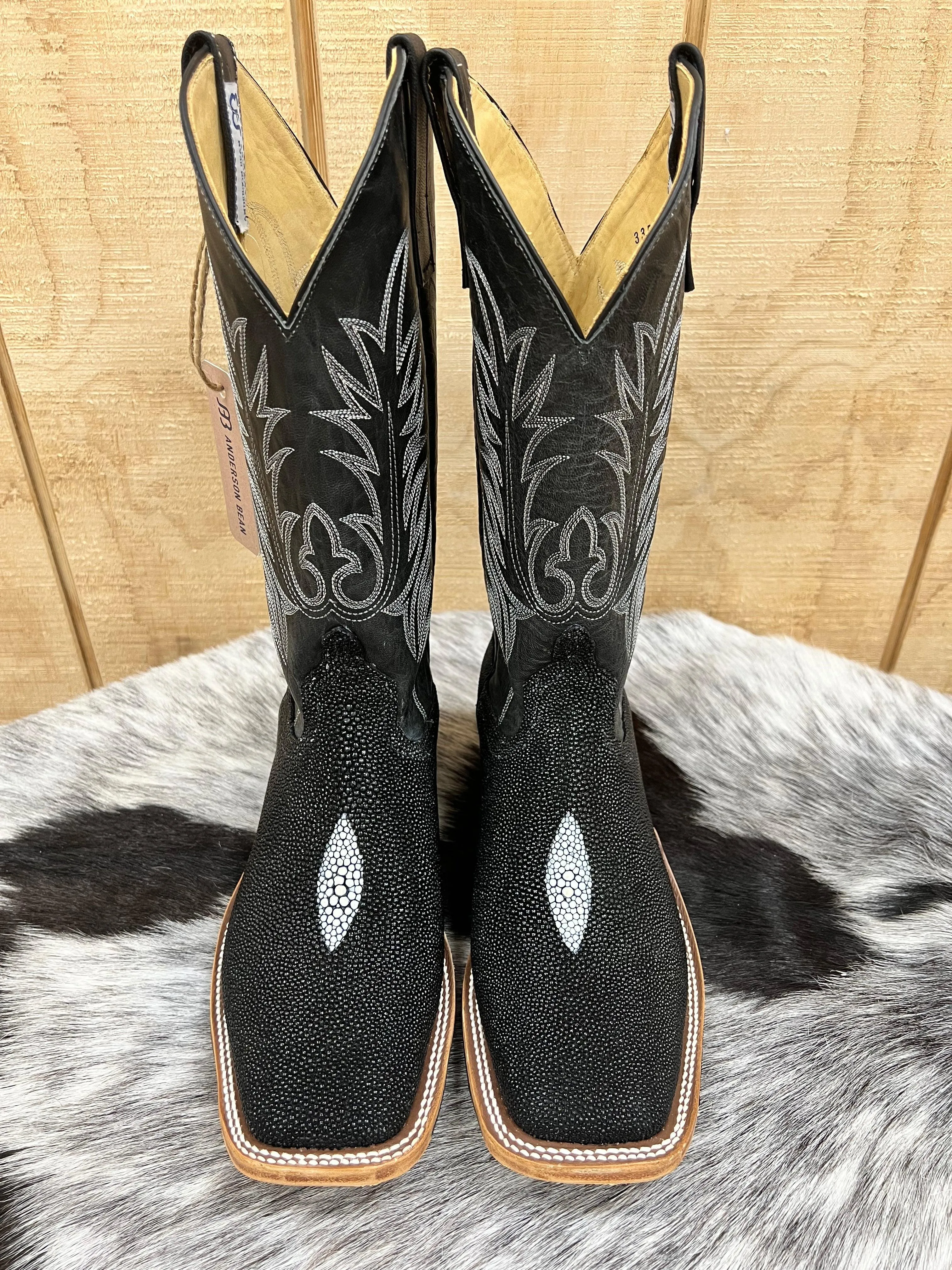 Anderson Bean Men's Black Stingray & 13” Black Explosion Top Square Toe Cowboy Boots 335355 338946