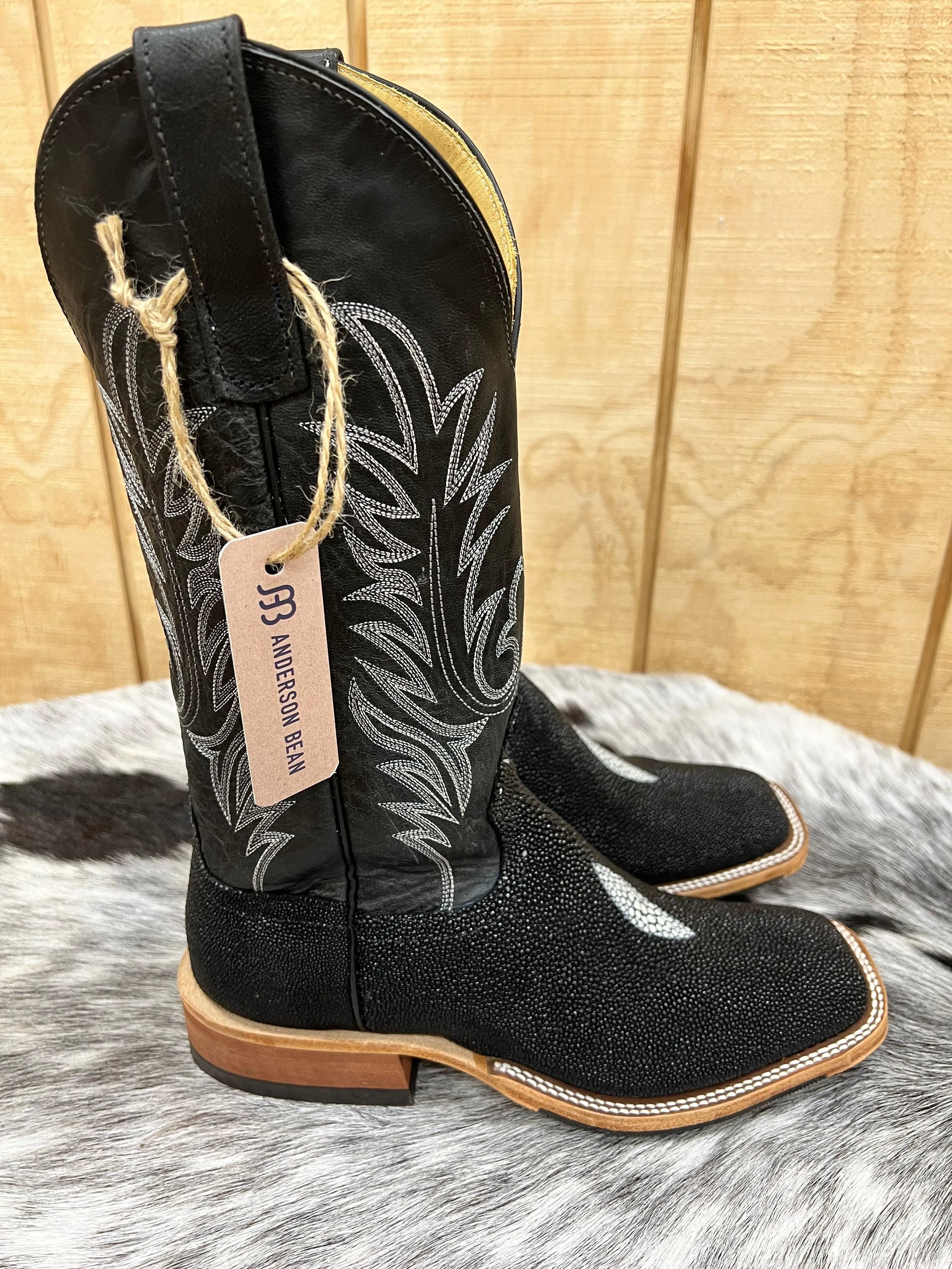 Anderson Bean Men's Black Stingray & 13” Black Explosion Top Square Toe Cowboy Boots 335355 338946