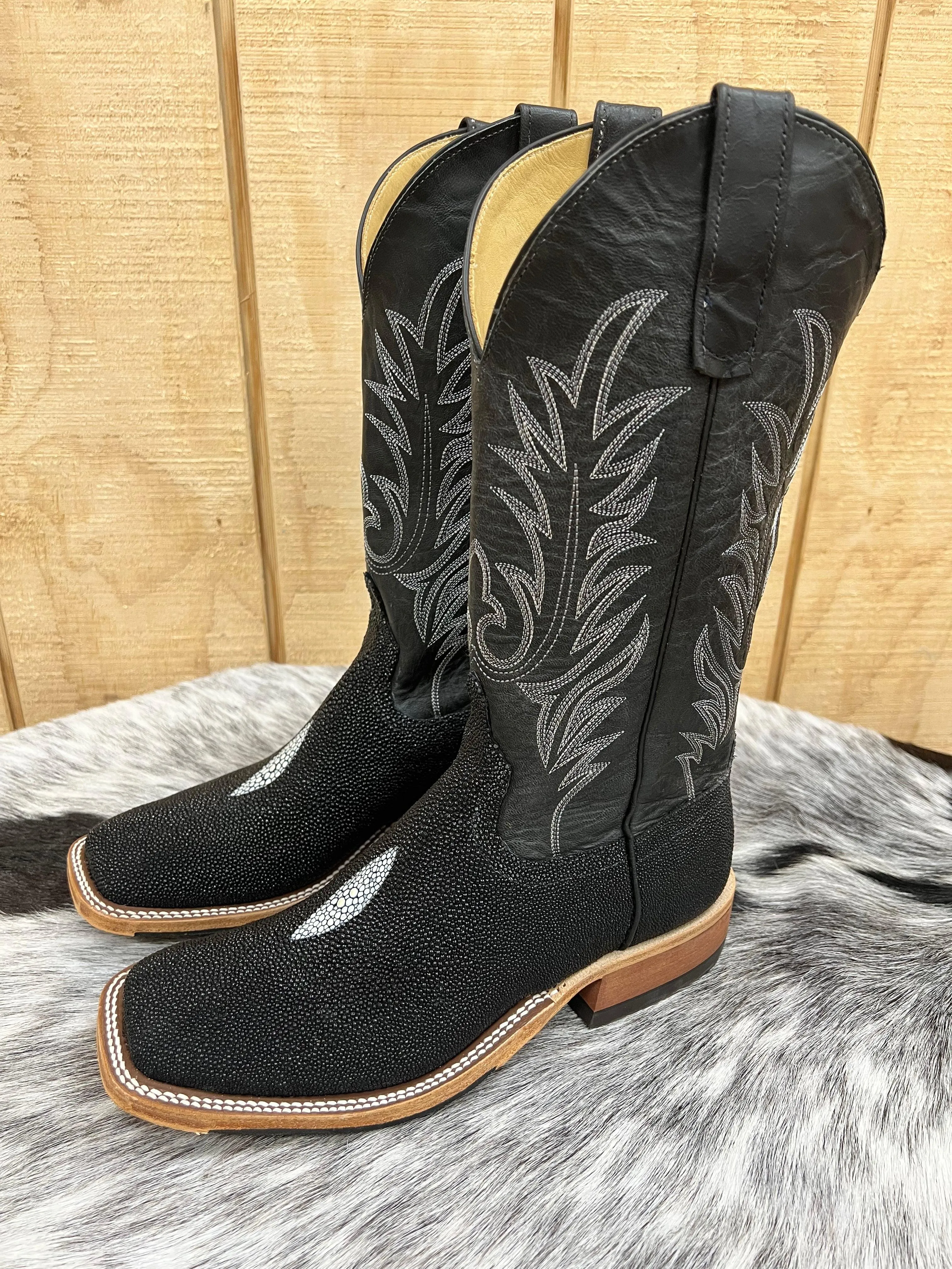 Anderson Bean Men's Black Stingray & 13” Black Explosion Top Square Toe Cowboy Boots 335355 338946
