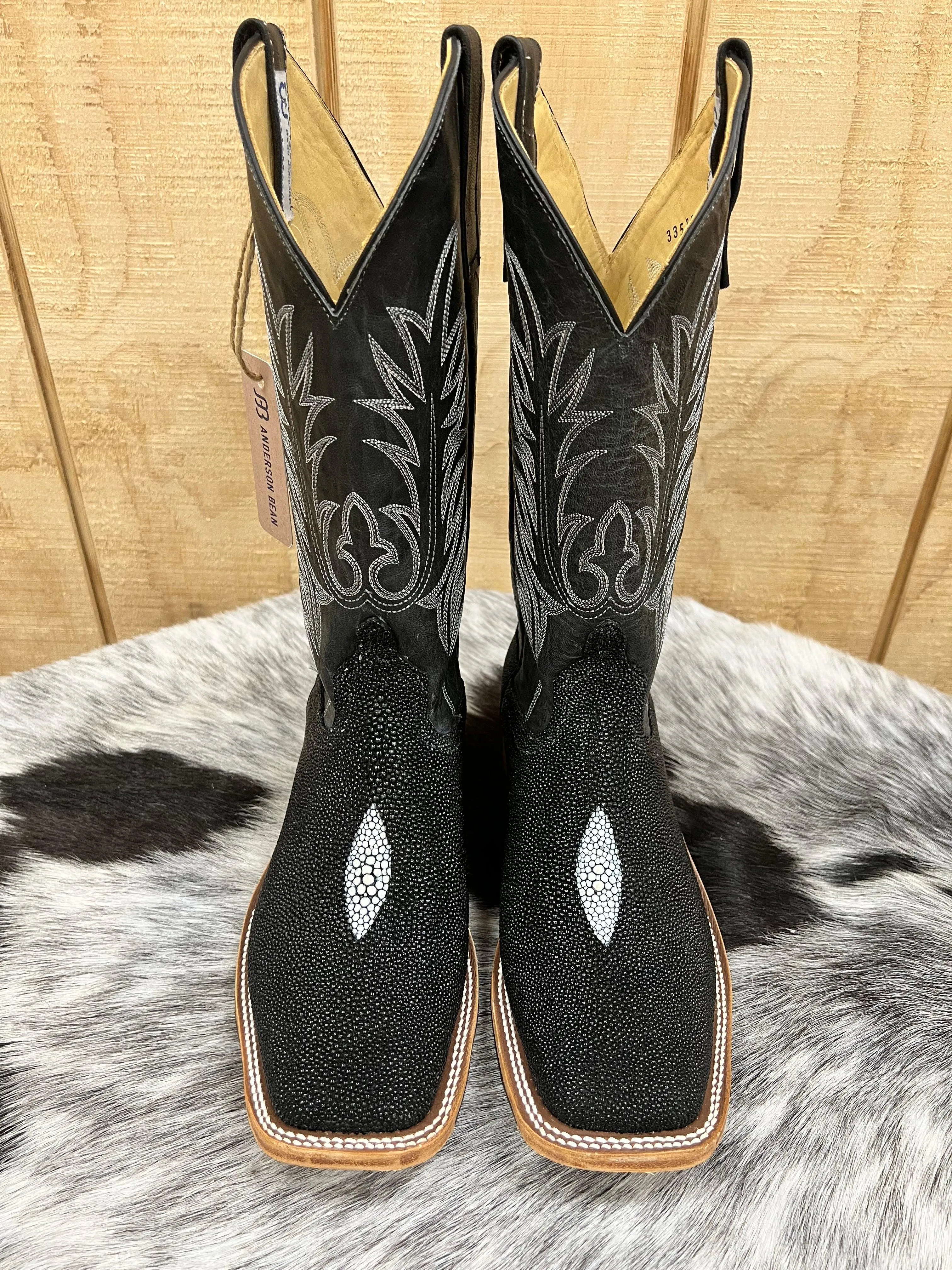 Anderson Bean Men's Black Stingray & 13” Black Explosion Top Square Toe Cowboy Boots 335355 338946