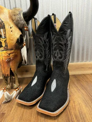 Anderson Bean Men's Black Stingray & 13” Black Explosion Top Square Toe Cowboy Boots 335355 338946