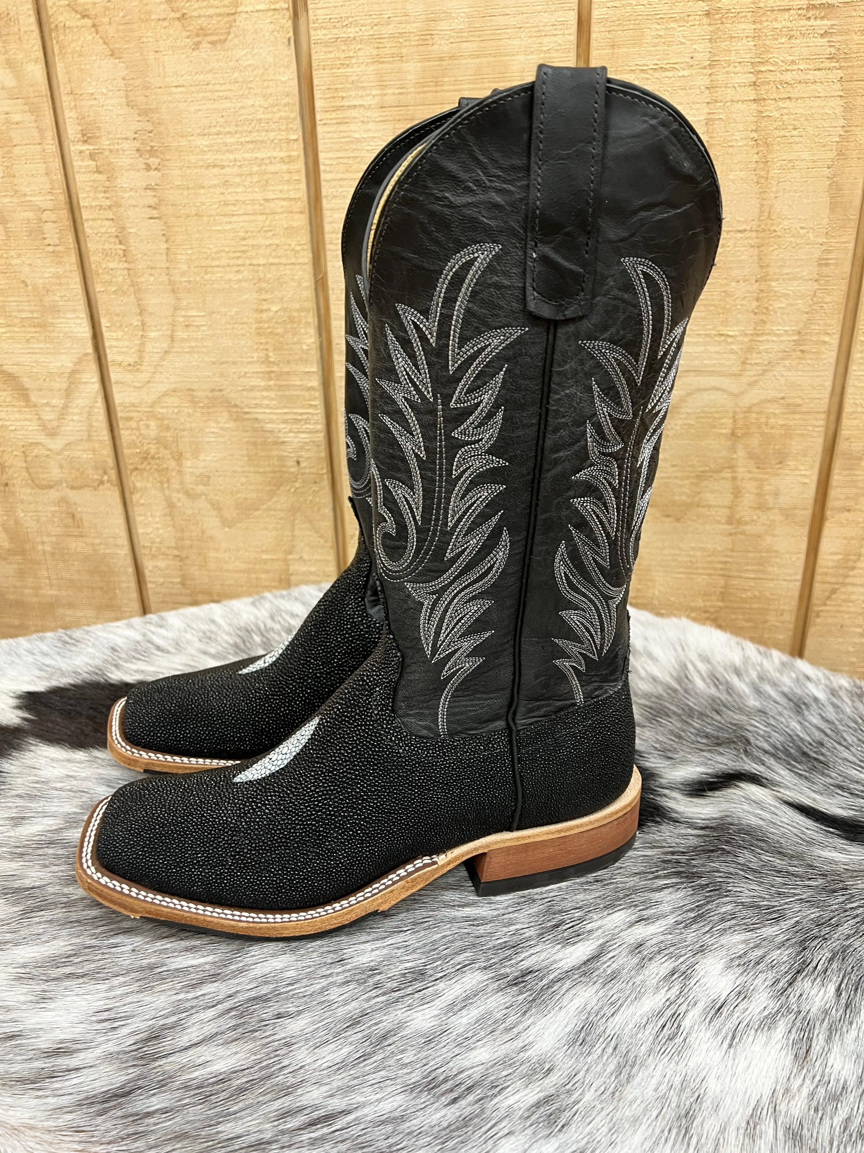 Anderson Bean Men's Black Stingray & 13” Black Explosion Top Square Toe Cowboy Boots 335355 338946