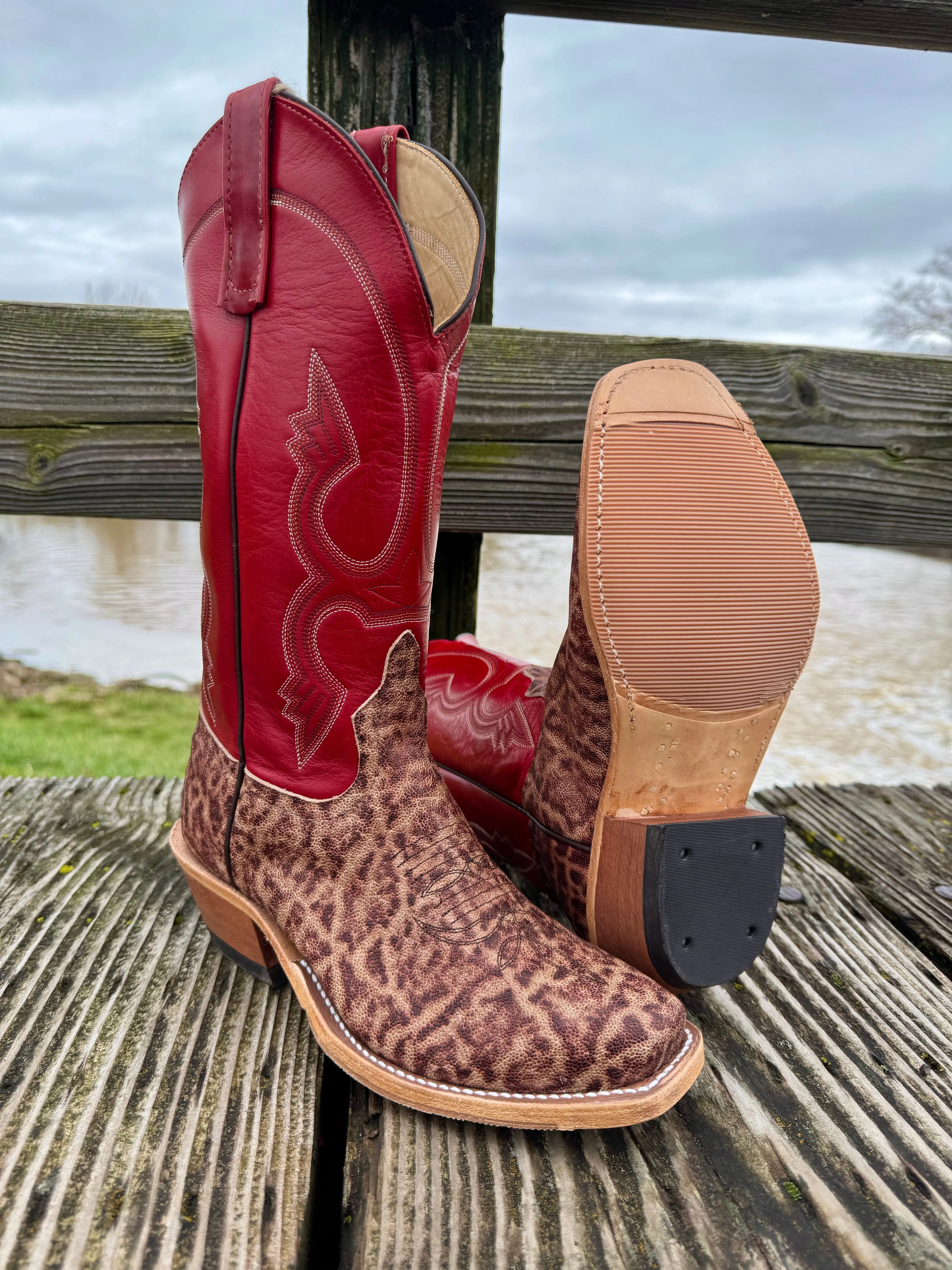 Anderson Bean Men's Terra Vintage Elephant & 13” Tamarillo Red Cutter Toe Cowboy Boots 335349