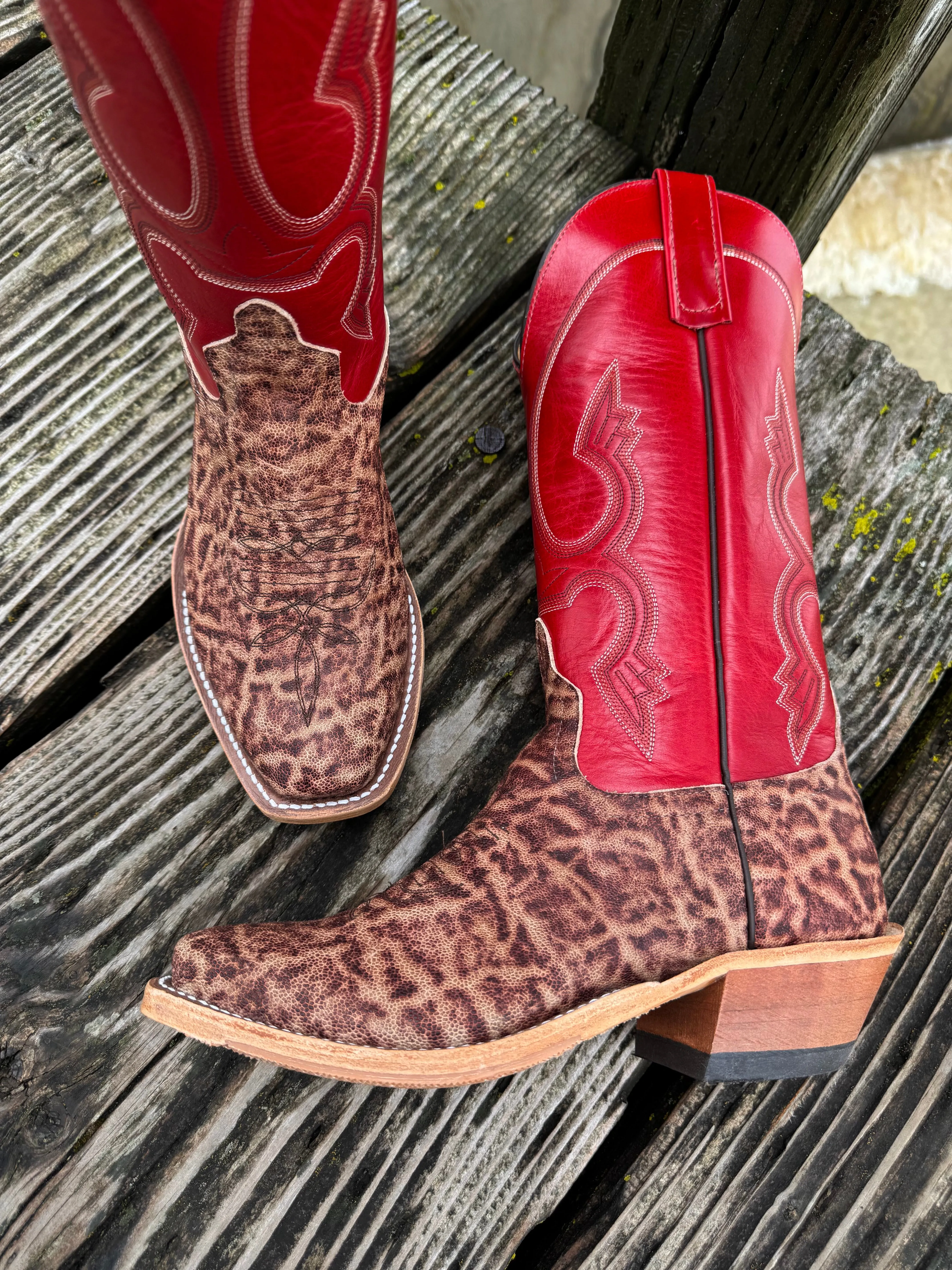 Anderson Bean Men's Terra Vintage Elephant & 13” Tamarillo Red Cutter Toe Cowboy Boots 335349
