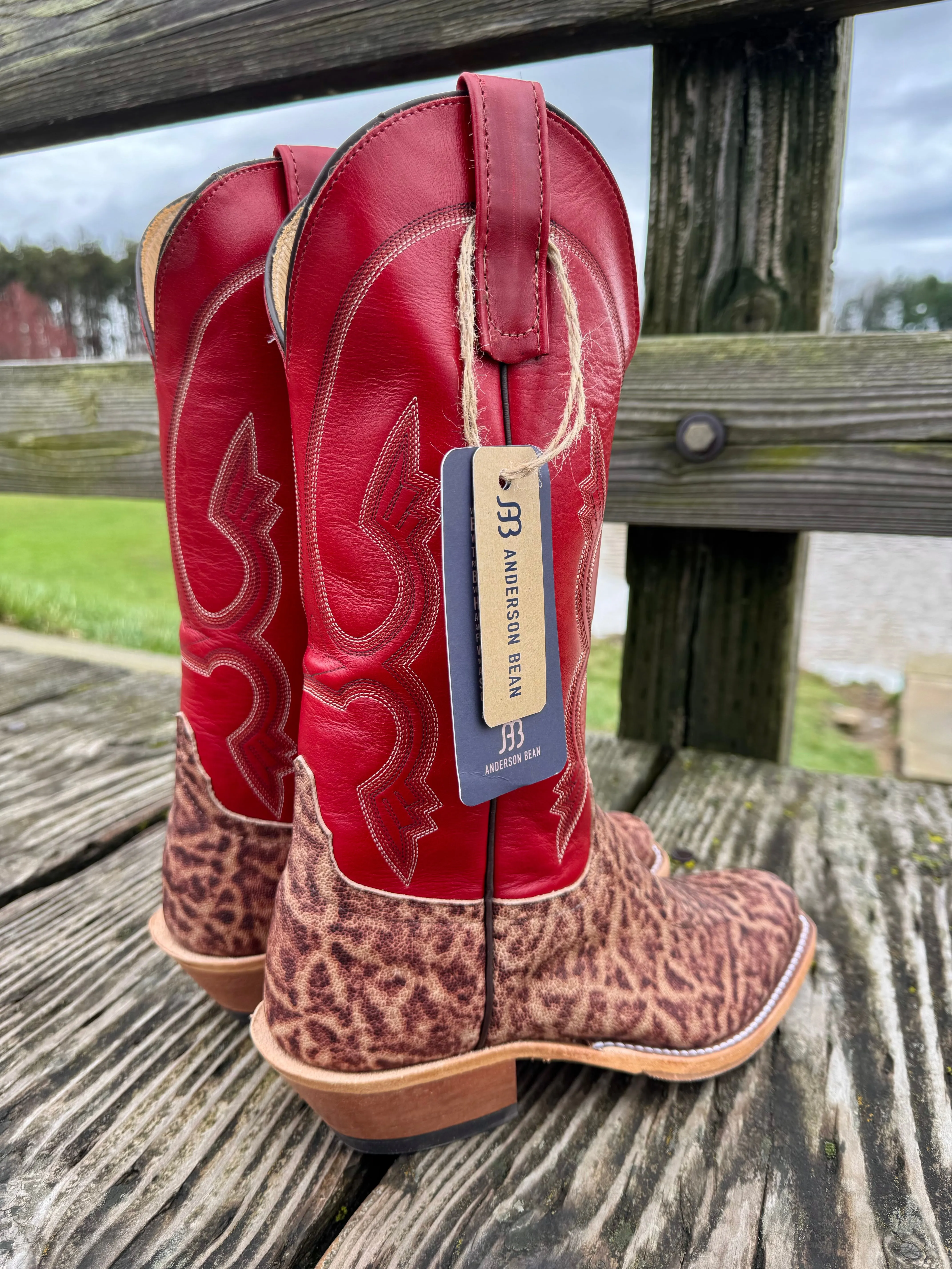 Anderson Bean Men's Terra Vintage Elephant & 13” Tamarillo Red Cutter Toe Cowboy Boots 335349