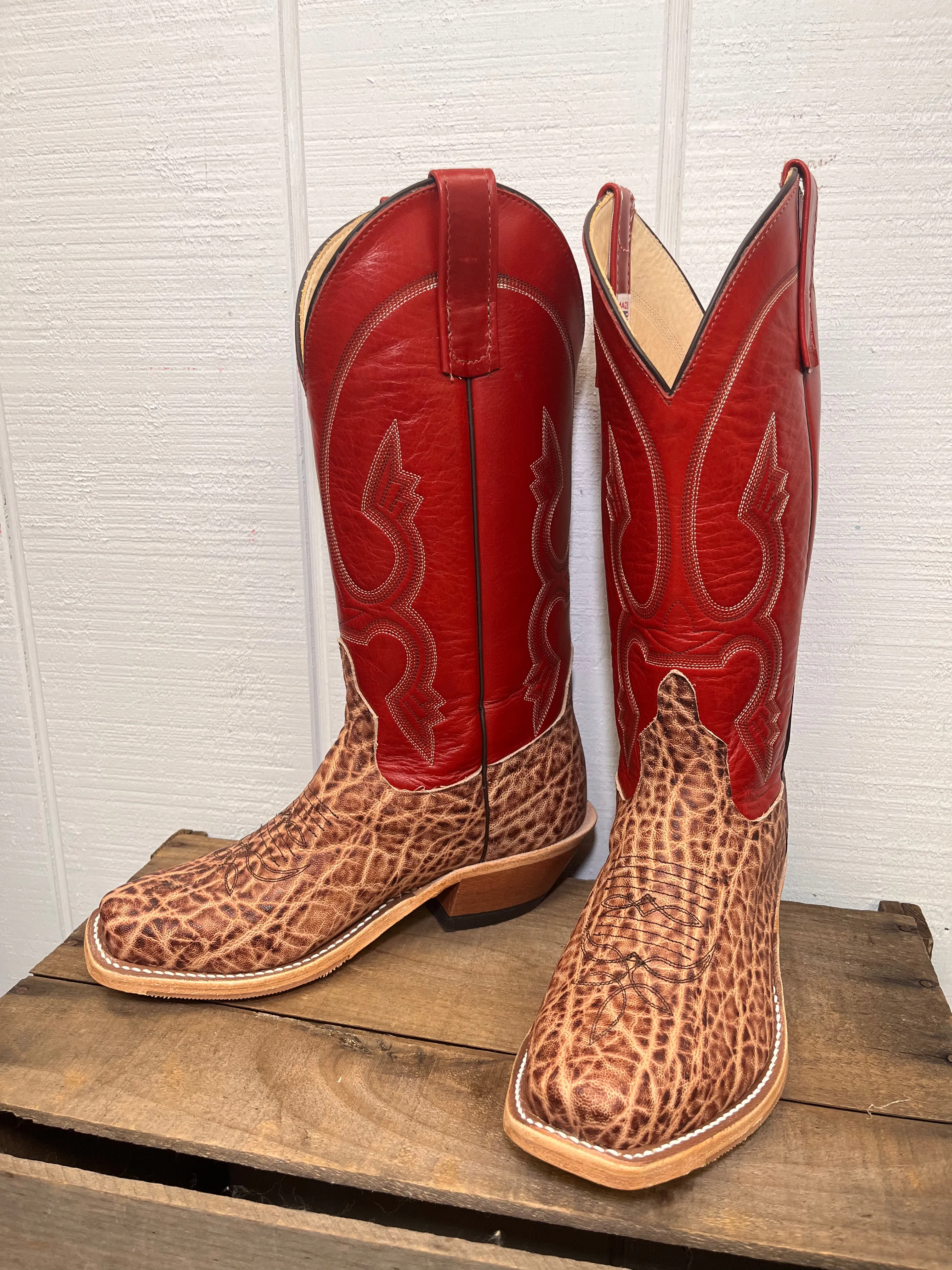 Anderson Bean Men's Terra Vintage Elephant & 13” Tamarillo Red Cutter Toe Cowboy Boots 335349