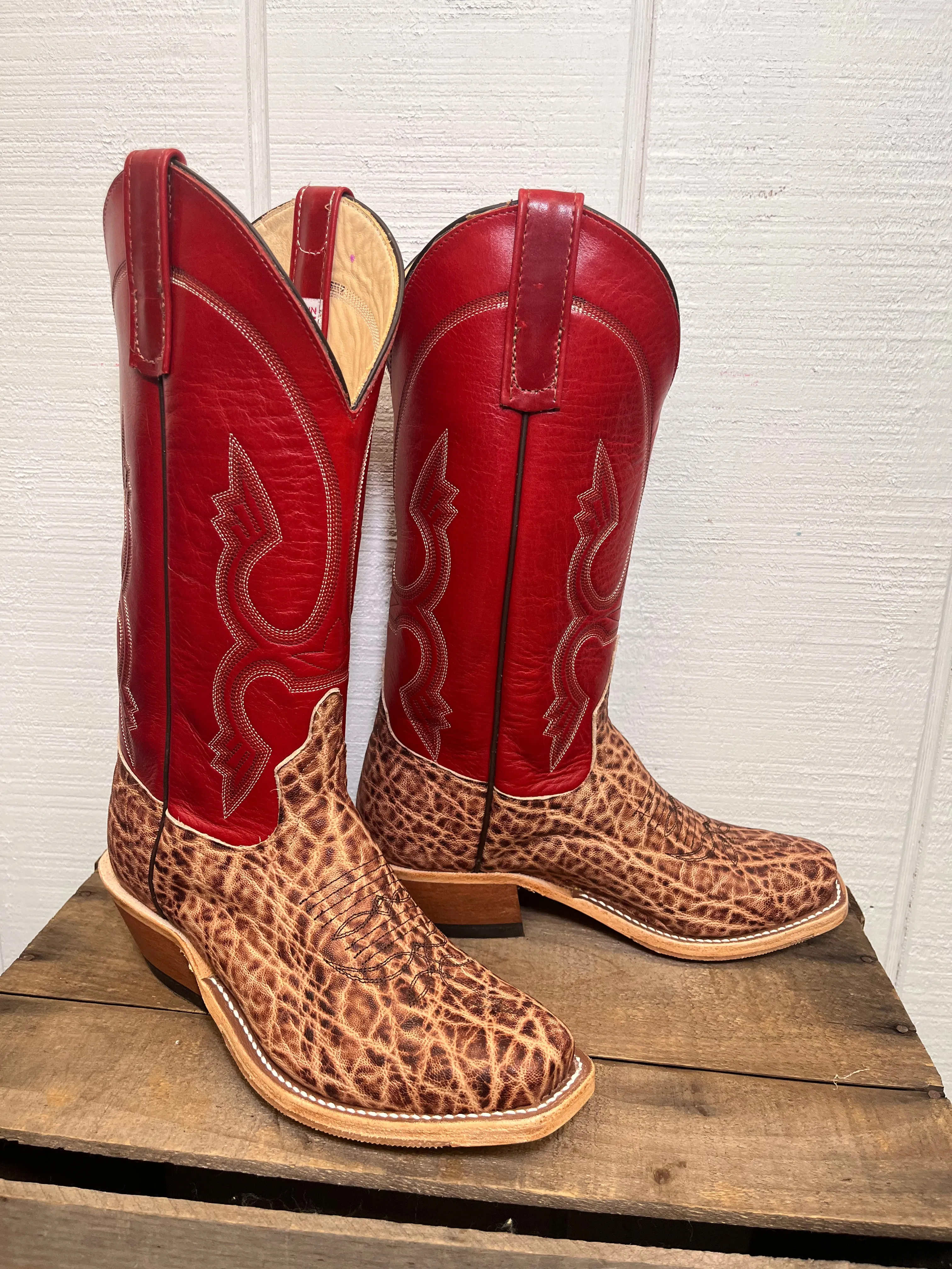Anderson Bean Men's Terra Vintage Elephant & 13” Tamarillo Red Cutter Toe Cowboy Boots 335349