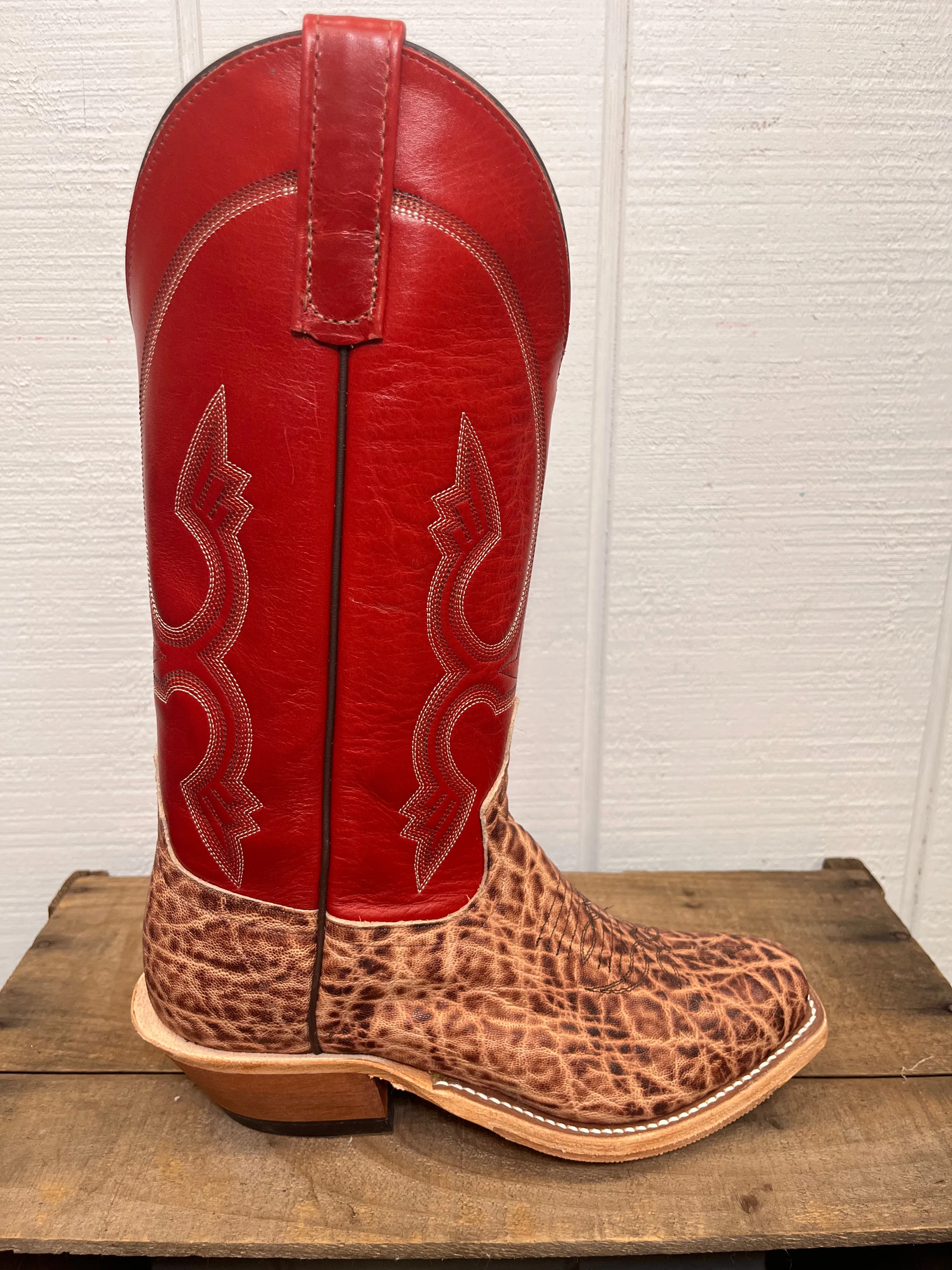Anderson Bean Men's Terra Vintage Elephant & 13” Tamarillo Red Cutter Toe Cowboy Boots 335349