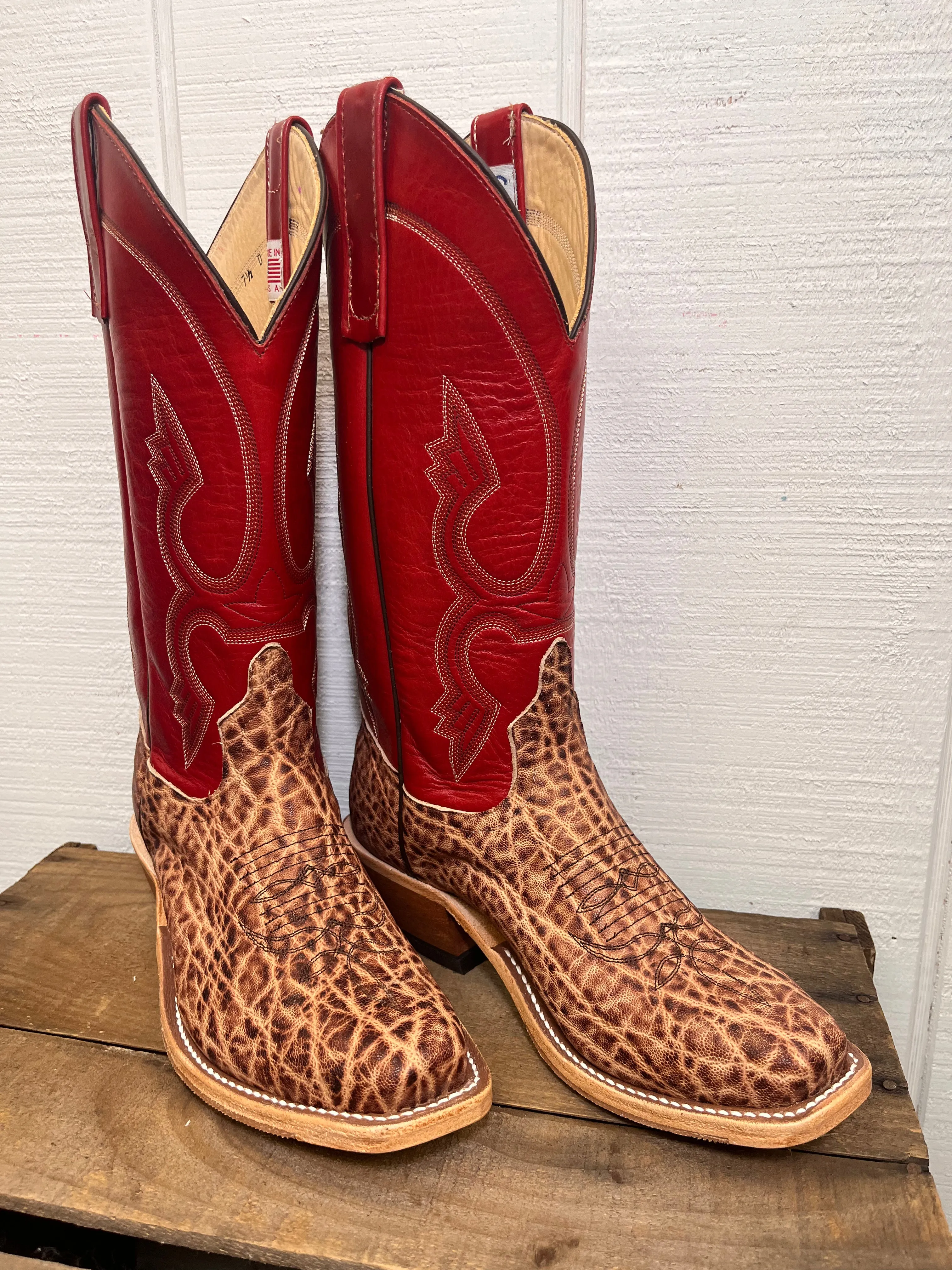 Anderson Bean Men's Terra Vintage Elephant & 13” Tamarillo Red Cutter Toe Cowboy Boots 335349