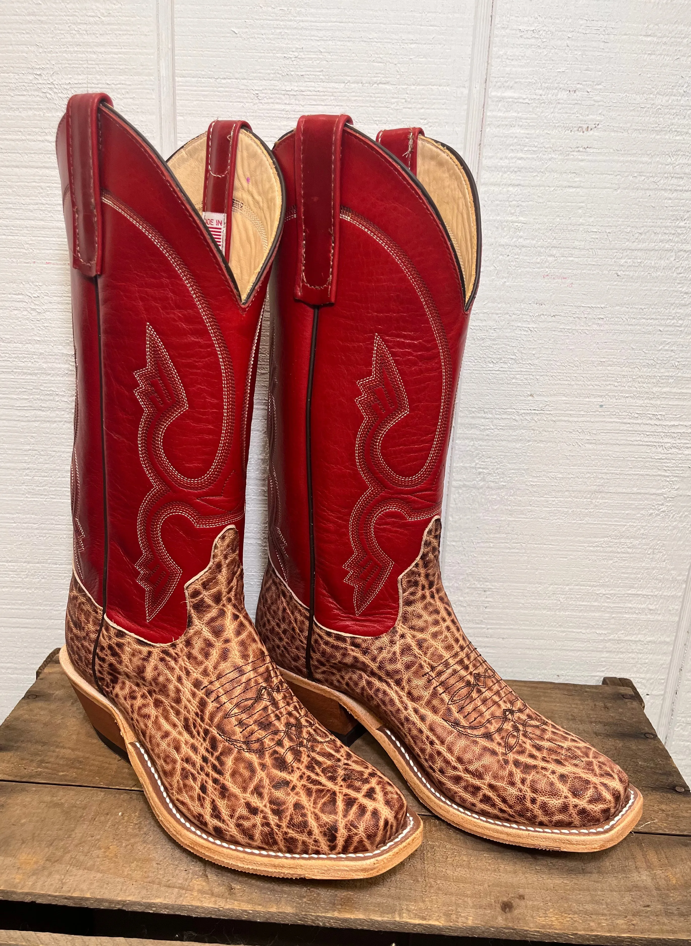 Anderson Bean Men's Terra Vintage Elephant & 13” Tamarillo Red Cutter Toe Cowboy Boots 335349