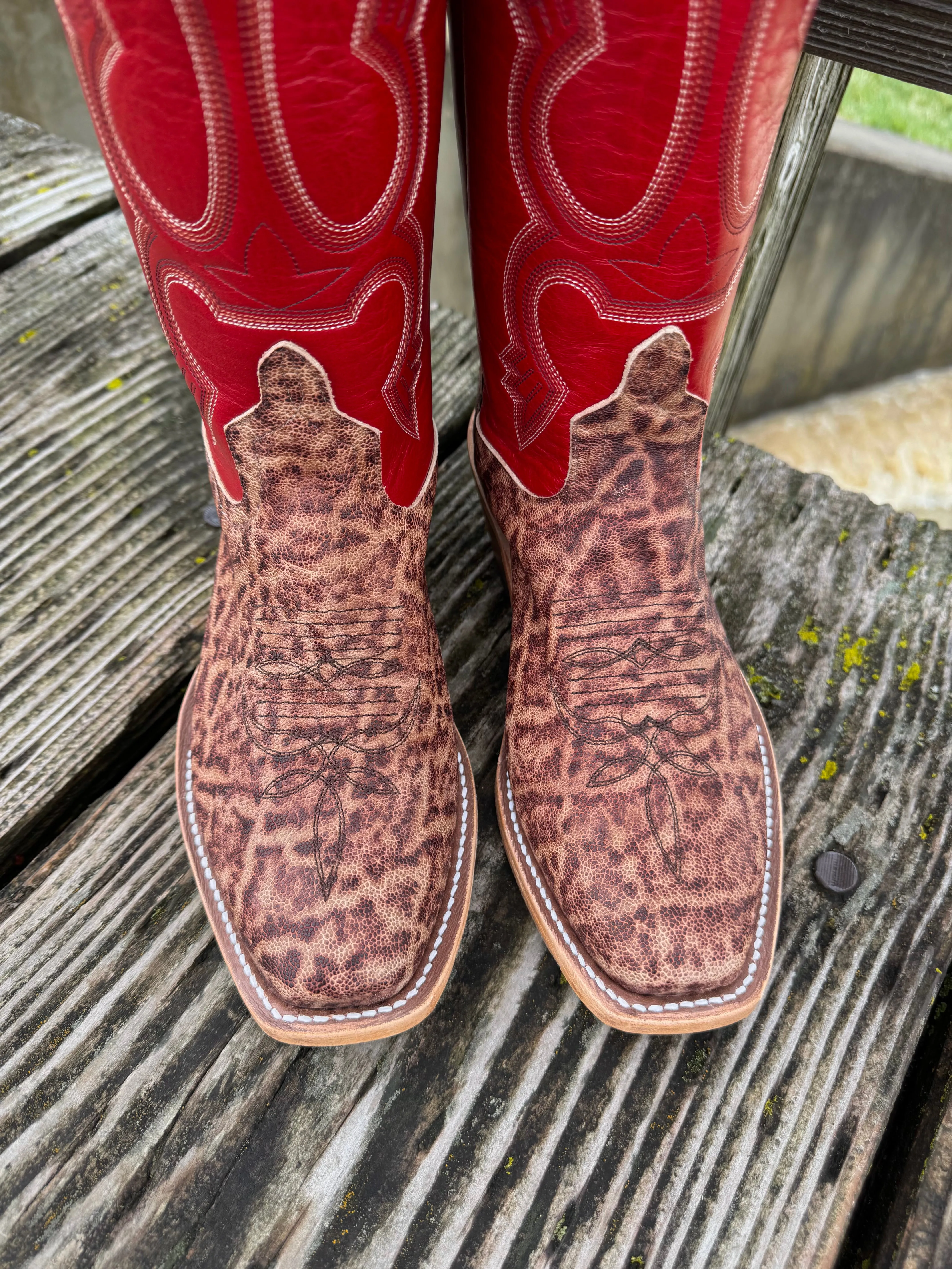 Anderson Bean Men's Terra Vintage Elephant & 13” Tamarillo Red Cutter Toe Cowboy Boots 335349