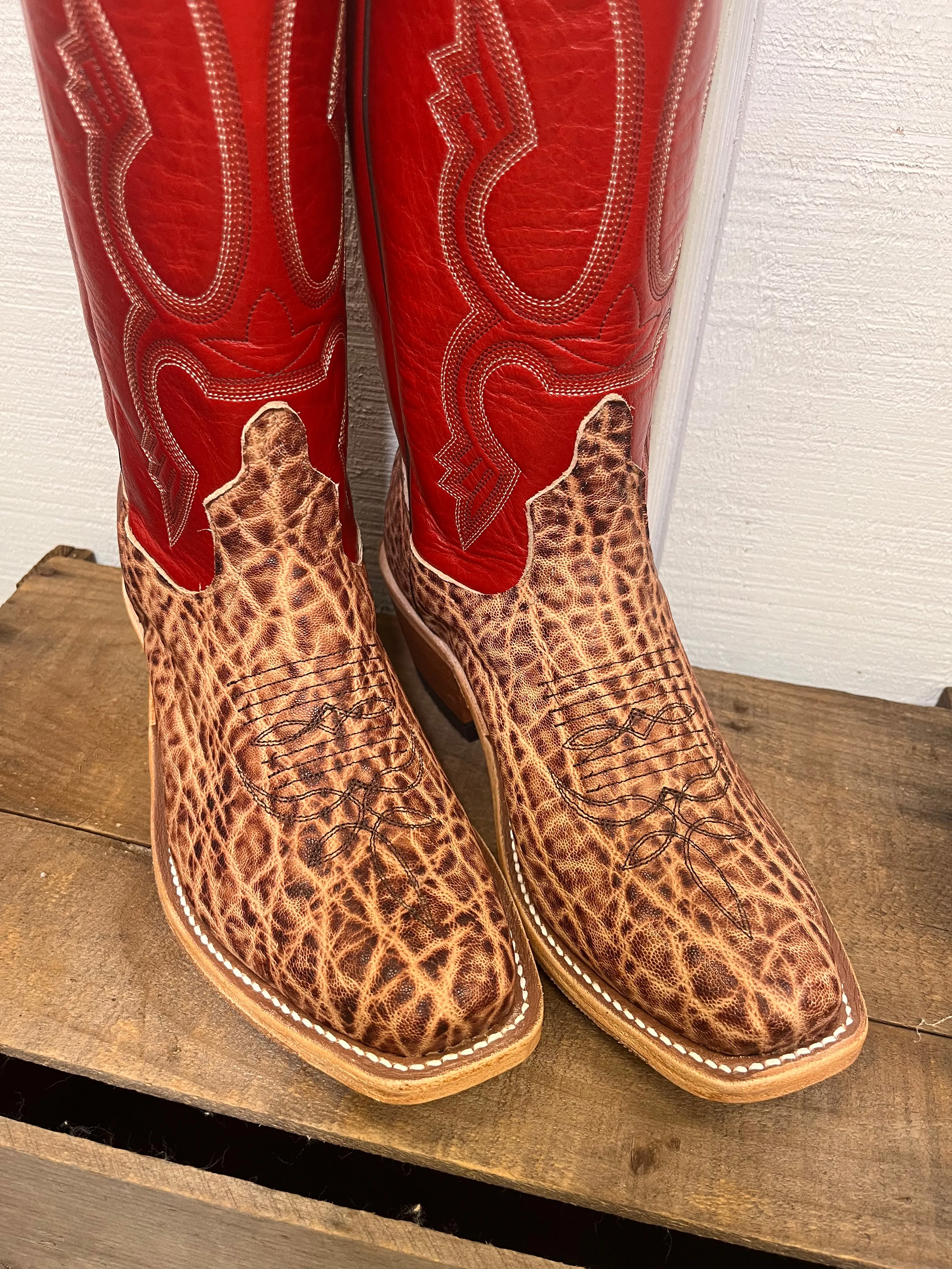 Anderson Bean Men's Terra Vintage Elephant & 13” Tamarillo Red Cutter Toe Cowboy Boots 335349