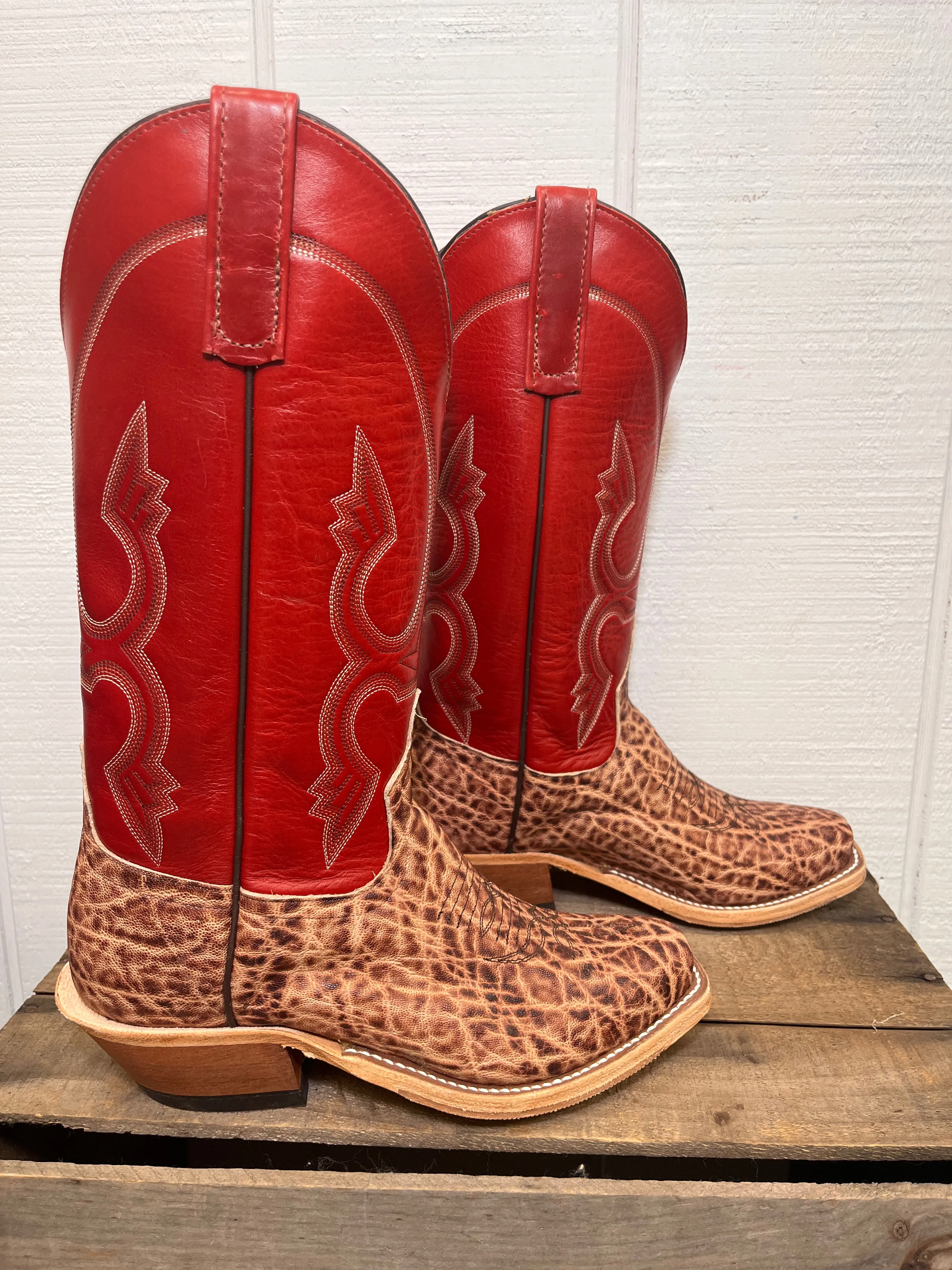 Anderson Bean Men's Terra Vintage Elephant & 13” Tamarillo Red Cutter Toe Cowboy Boots 335349
