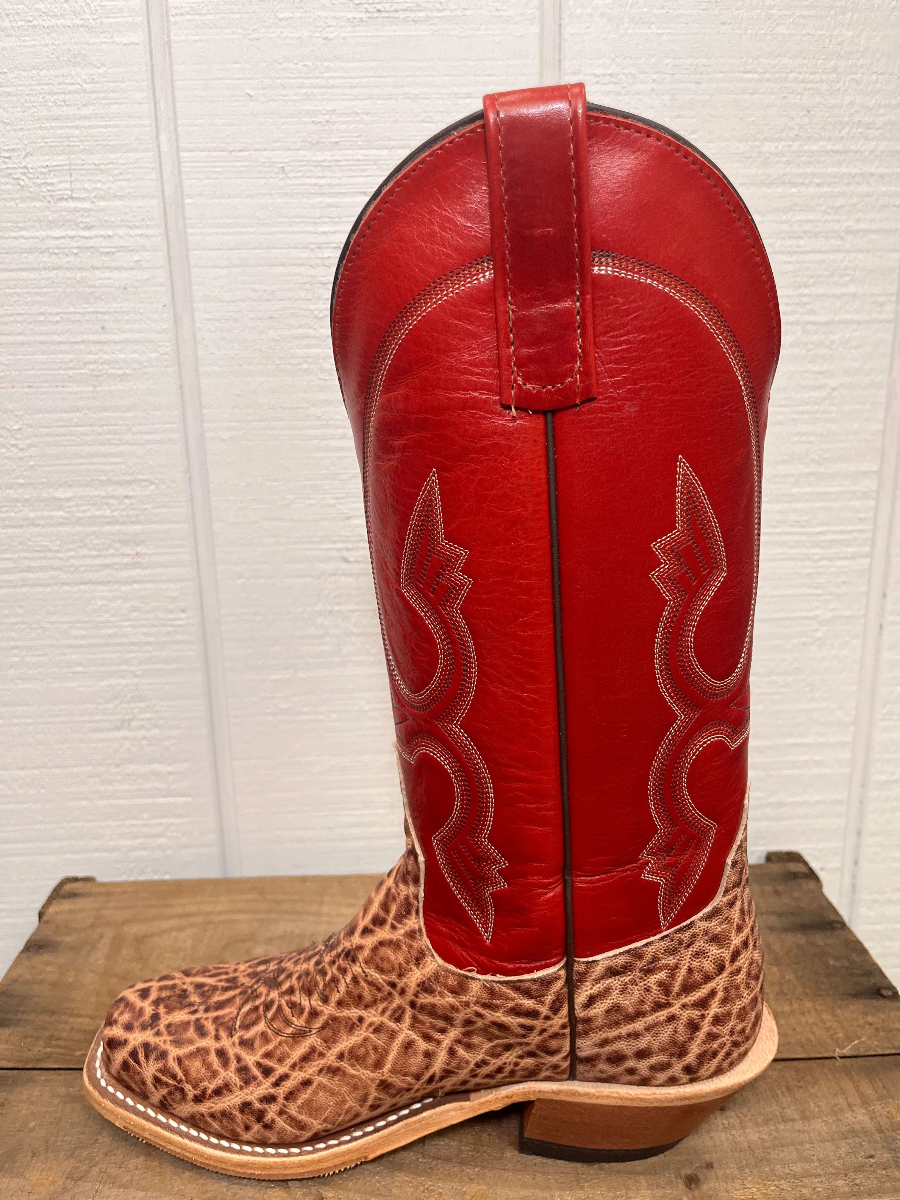 Anderson Bean Men's Terra Vintage Elephant & 13” Tamarillo Red Cutter Toe Cowboy Boots 335349