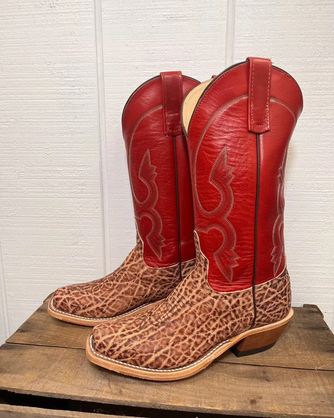Anderson Bean Men's Terra Vintage Elephant & 13” Tamarillo Red Cutter Toe Cowboy Boots 335349