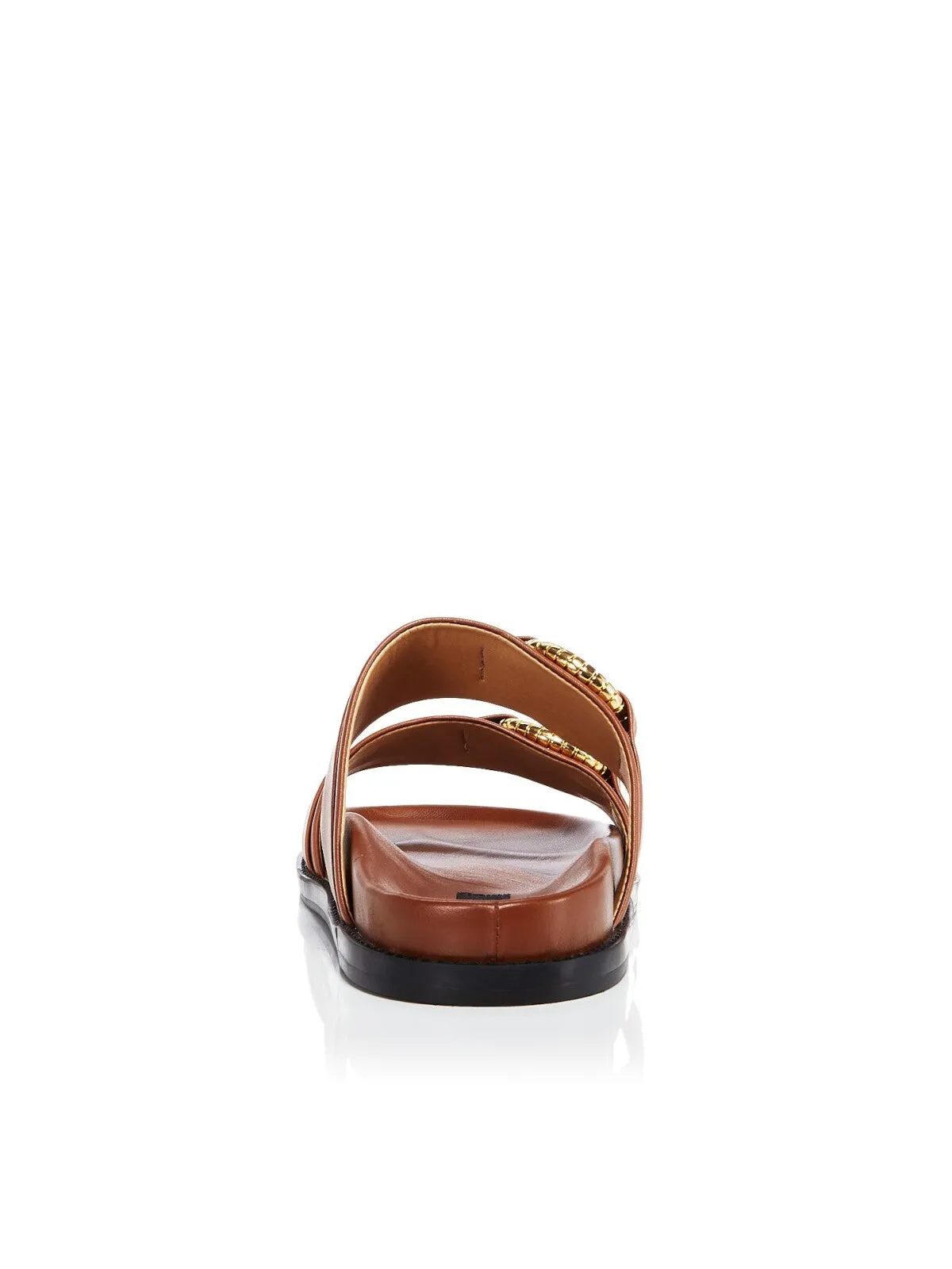 AQUA Womens Buckle Accent Cushioned Round Toe Slip On Leather Slide Sandals Brown 8 M