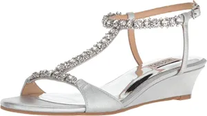 Badgley Mischka Women's Yadira Wedge Sandal, Silver, 7 M US