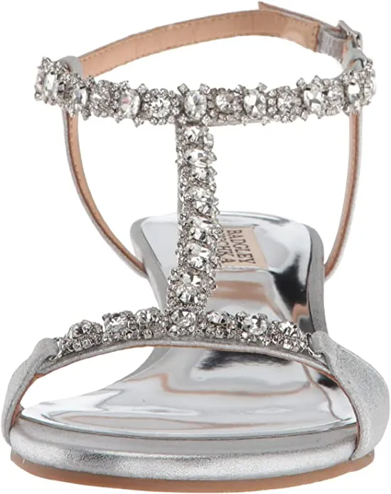 Badgley Mischka Women's Yadira Wedge Sandal, Silver, 7 M US