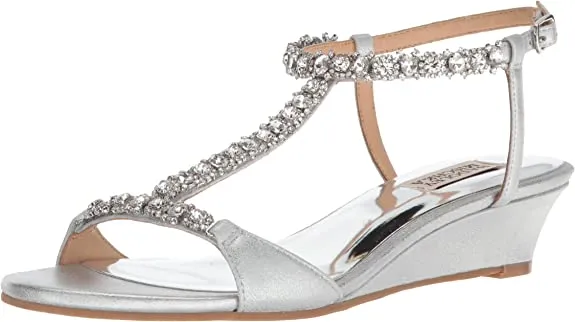 Badgley Mischka Women's Yadira Wedge Sandal, Silver, 7 M US