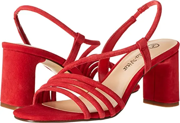 Bella Vita Women's Block Heel Sandal Heeled, Red Kidsuede Leather, 7.5 X-Wide