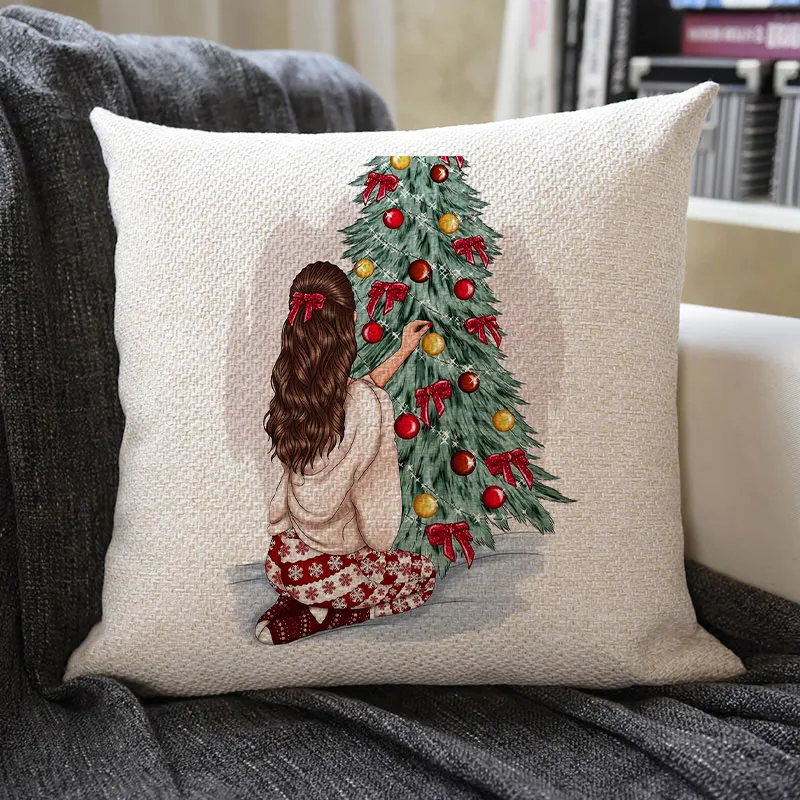 Christmas Themed Linen Pillowcase