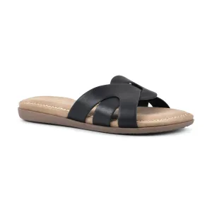 CLIFFS BY WHITE MOUNTAIN Fortunate Women's Slide Sandal, Black/Burnished/Smooth, 10 M