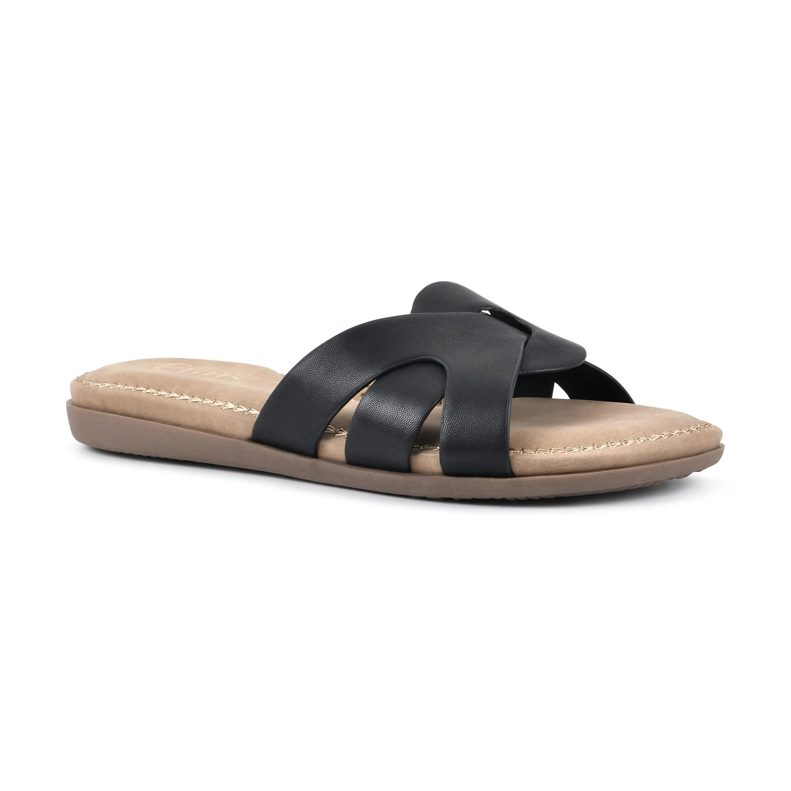 CLIFFS BY WHITE MOUNTAIN Fortunate Women's Slide Sandal, Black/Burnished/Smooth, 10 M