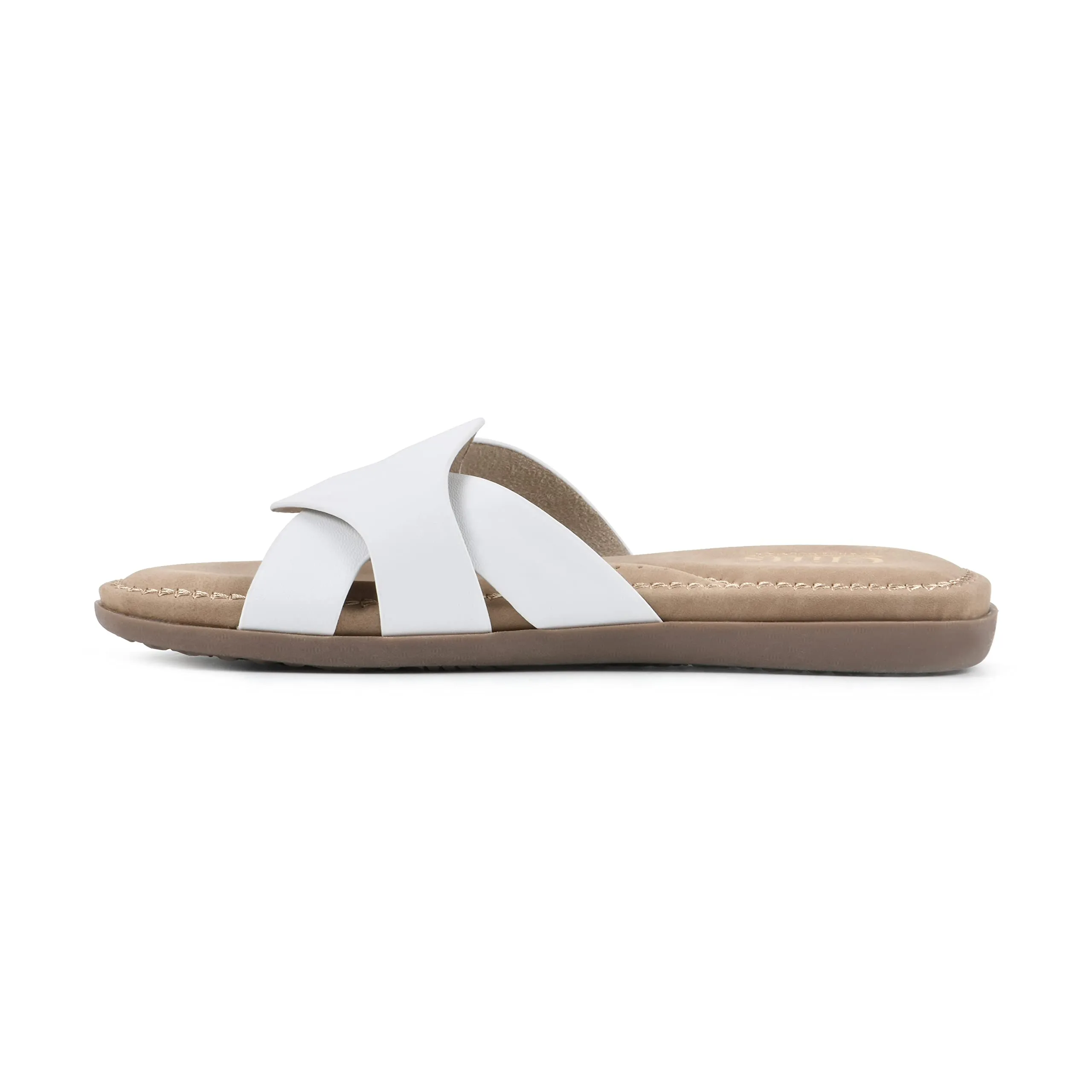 CLIFFS BY WHITE MOUNTAIN Fortunate Women's Slide Sandal, White/Burnished/Smooth, 6.5 M