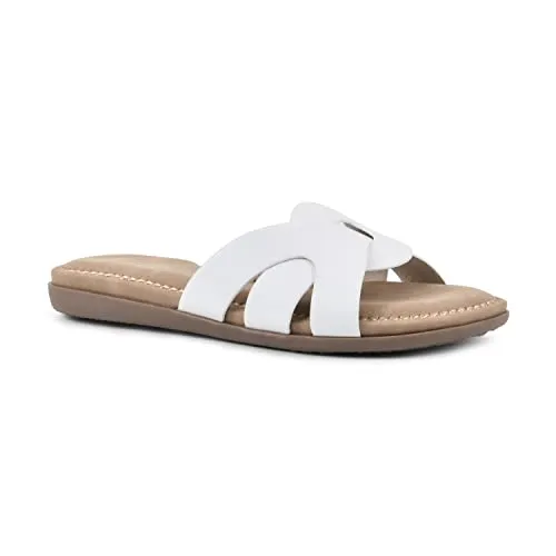 CLIFFS BY WHITE MOUNTAIN Fortunate Women's Slide Sandal, White/Burnished/Smooth, 7 M