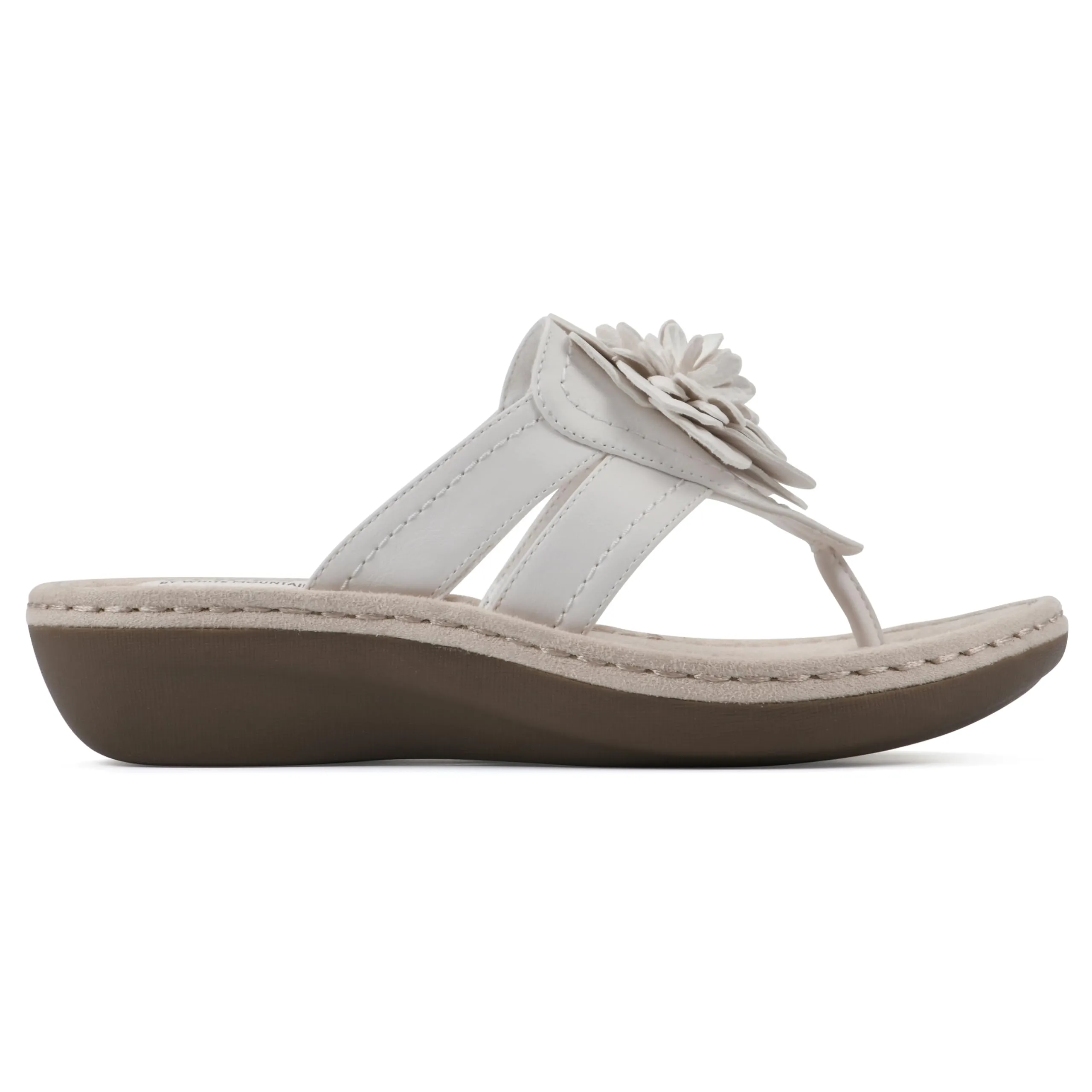 CLIFFS BY WHITE MOUNTAIN Women's Cassia Mini Wedge Flower Flip Flop Sandal, White/Smooth, 10 W