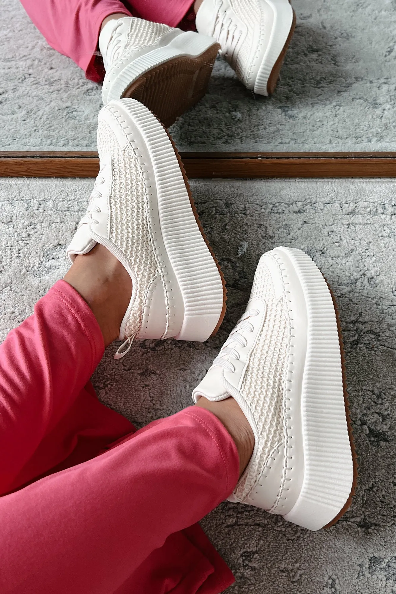 Coastal Strolls Woven Raffia Platform Sneakers (Beige/Raffia)