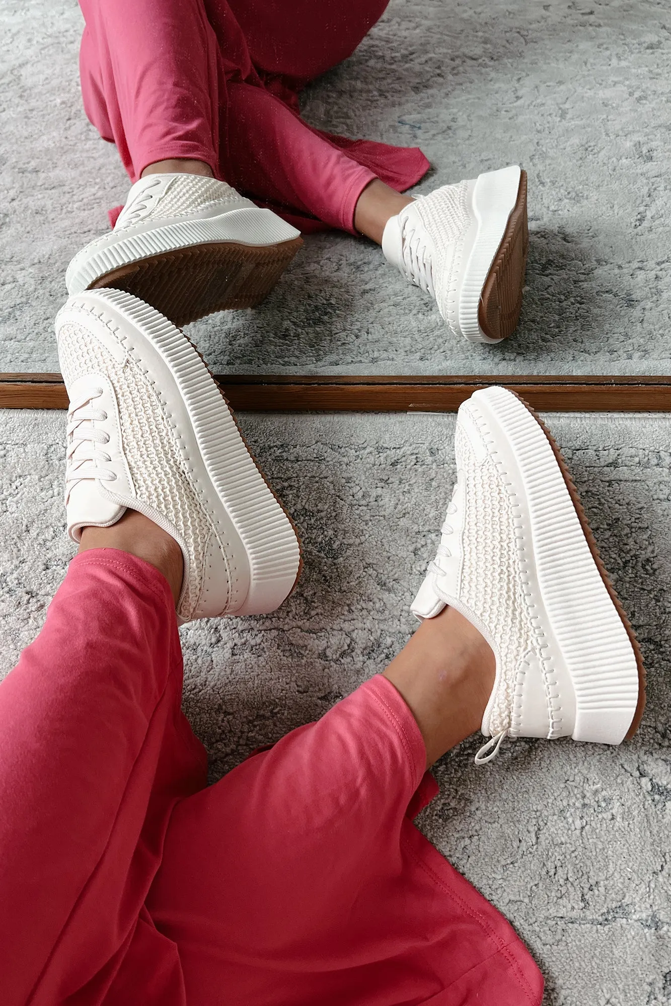 Coastal Strolls Woven Raffia Platform Sneakers (Beige/Raffia)