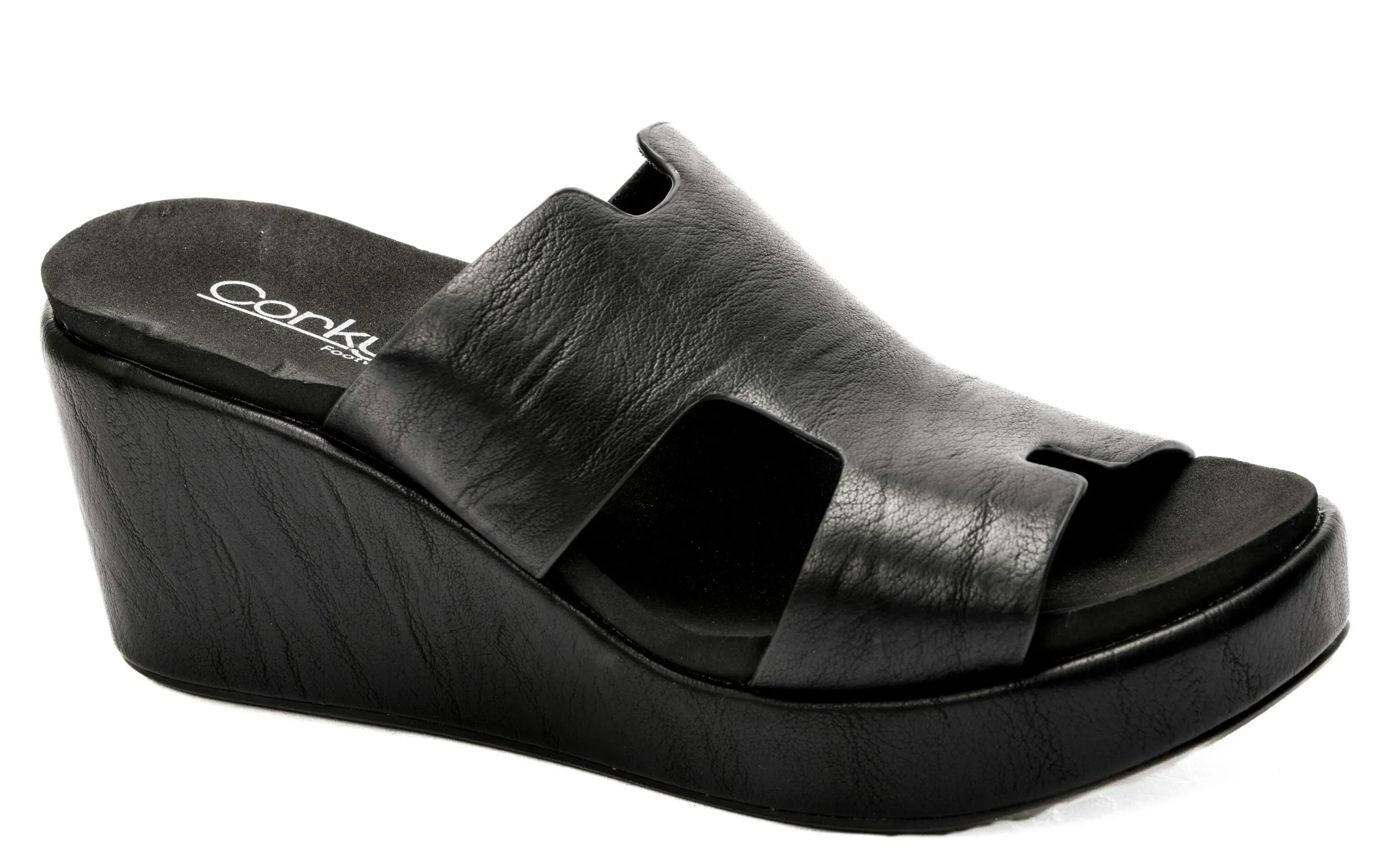 Corkys Women's Pucker Up Wedge Sandal - Black Smooth 41-0375