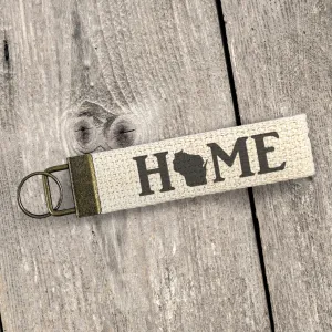 Distressed Home w/ State - Canvas Key Fob