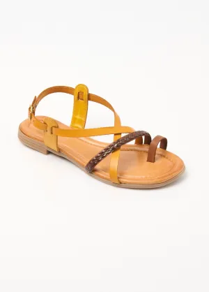 Flat leather sandals with multiple straps
