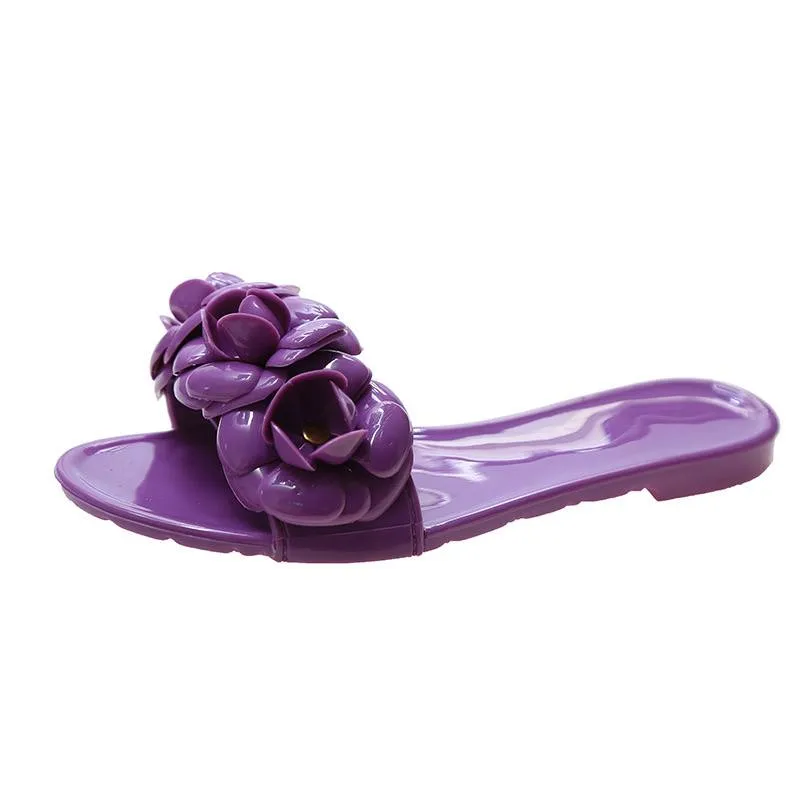 Glossy Floral Slip-On Sandals