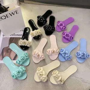 Glossy Floral Slip-On Sandals