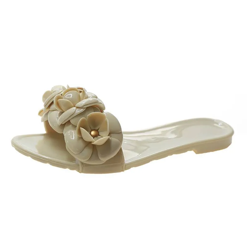 Glossy Floral Slip-On Sandals