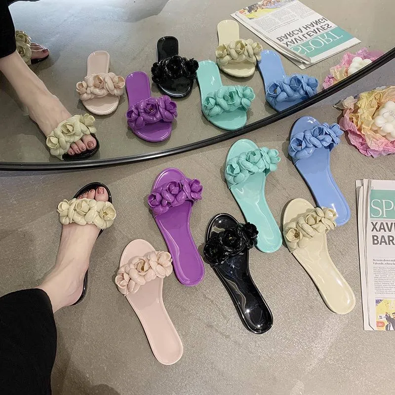 Glossy Floral Slip-On Sandals