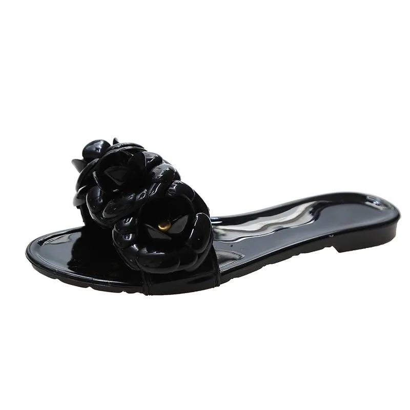 Glossy Floral Slip-On Sandals