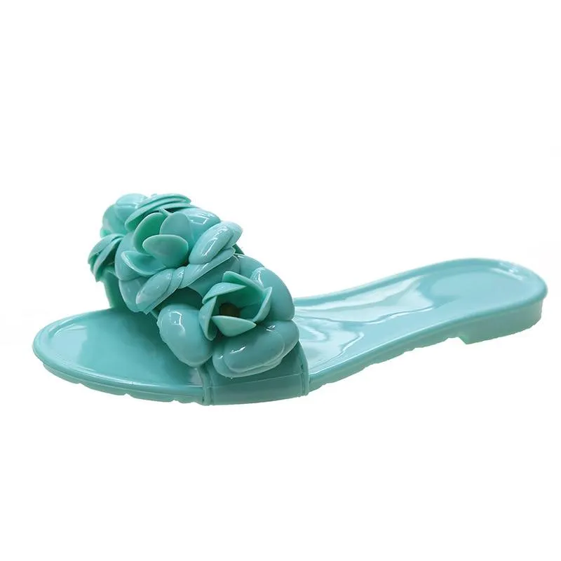 Glossy Floral Slip-On Sandals