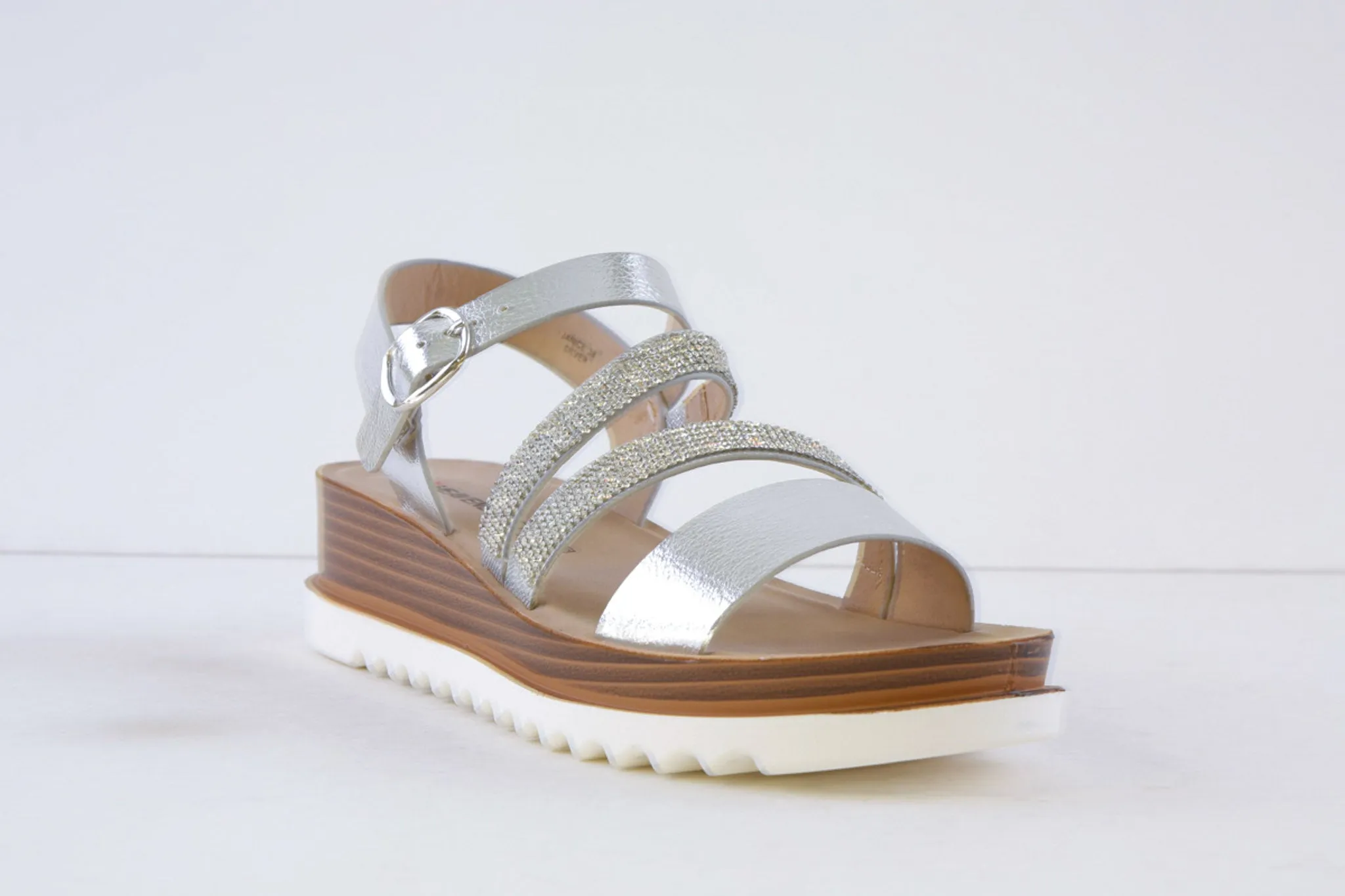 HEAVENLY FEET - JANICE LOW WEDGE SANDAL - SILVER
