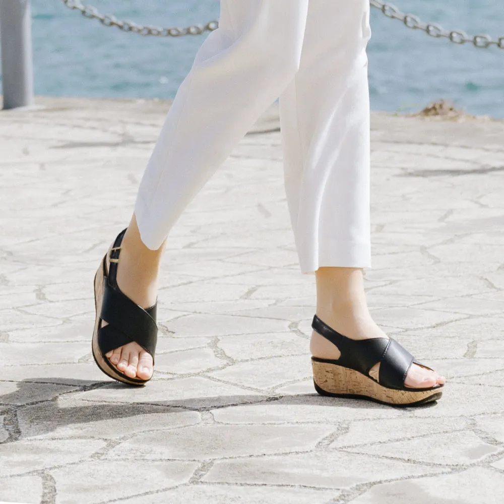 Ibiza Cross Straps Wedge Sandals (Nero)