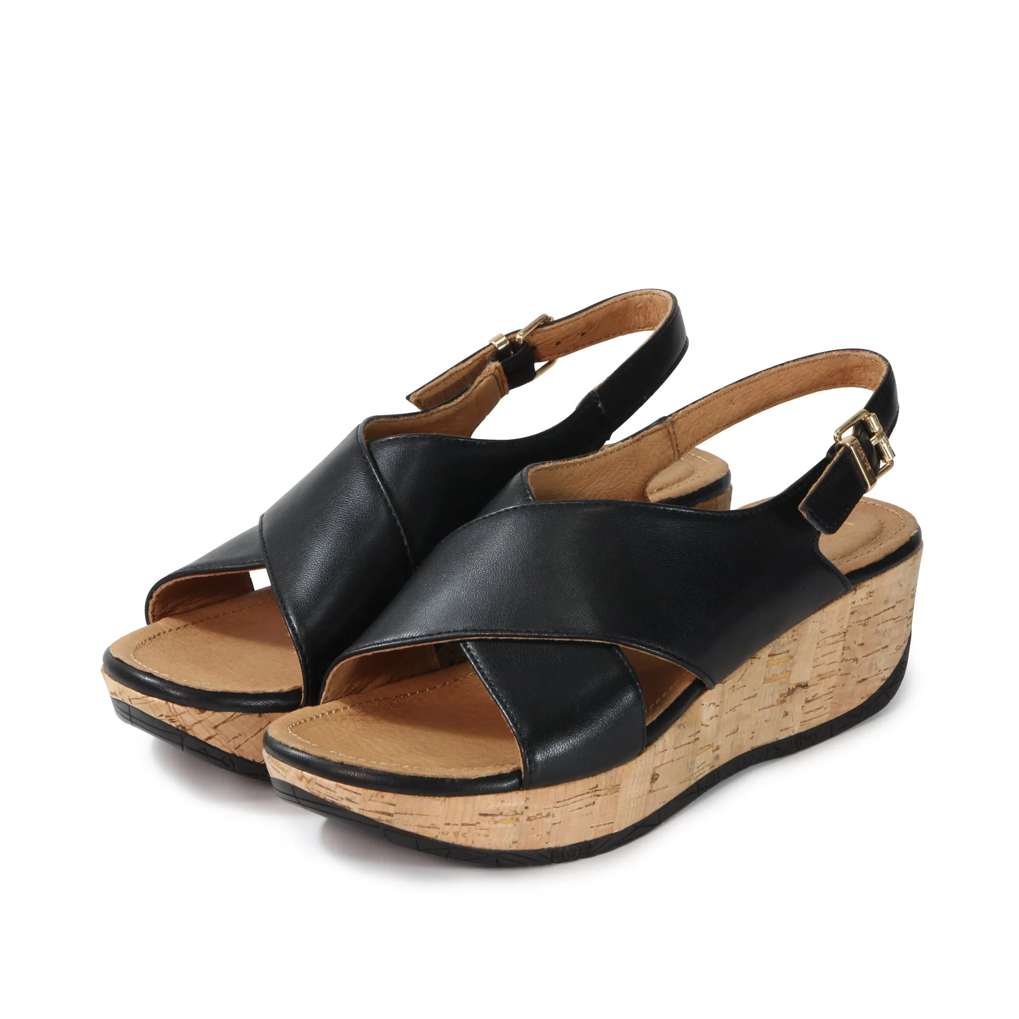 Ibiza Cross Straps Wedge Sandals (Nero)